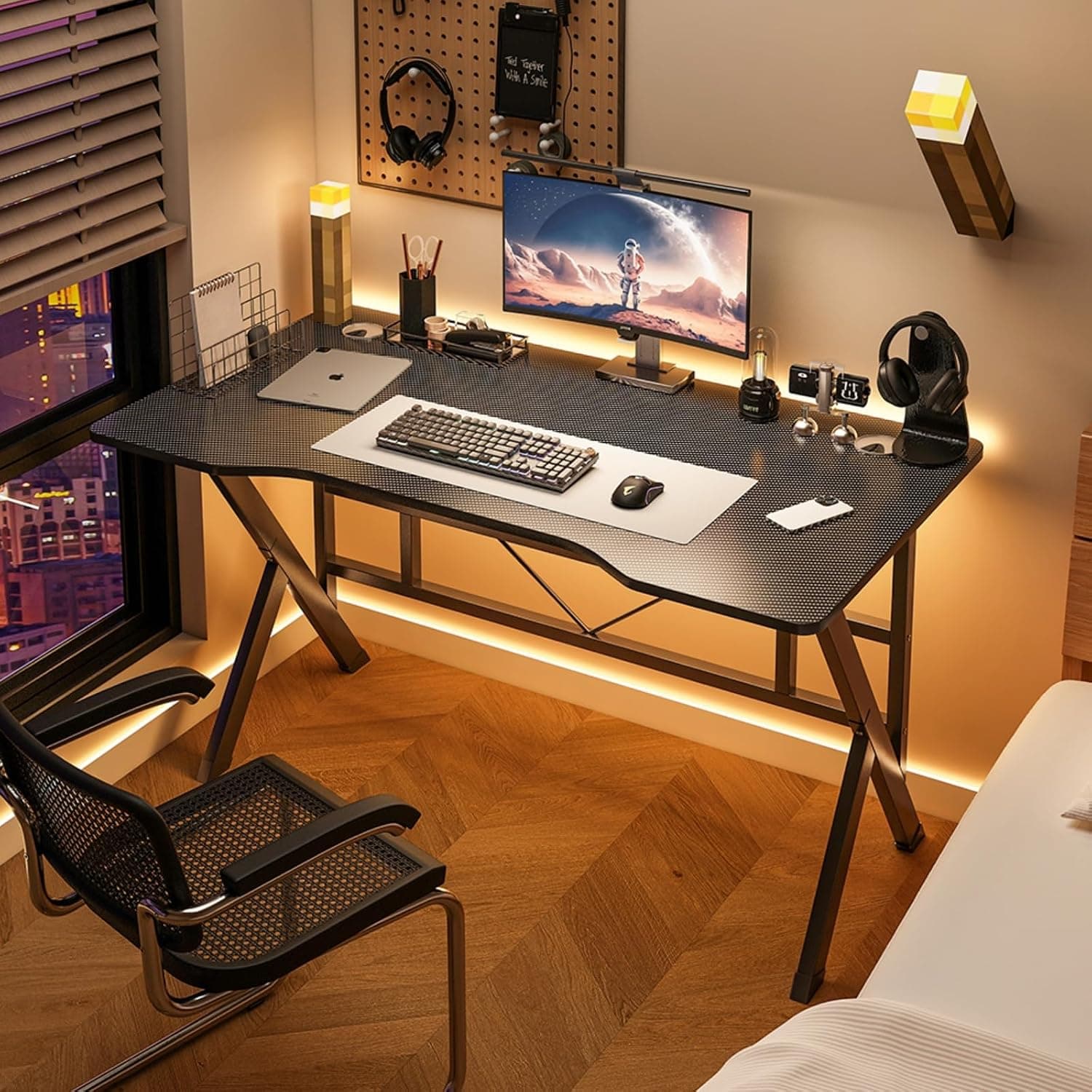 Gaming Table 100CM Computer Desk Computer Table Home Office Desk Ergonomic K Shape Gaming Desk PC Table Black