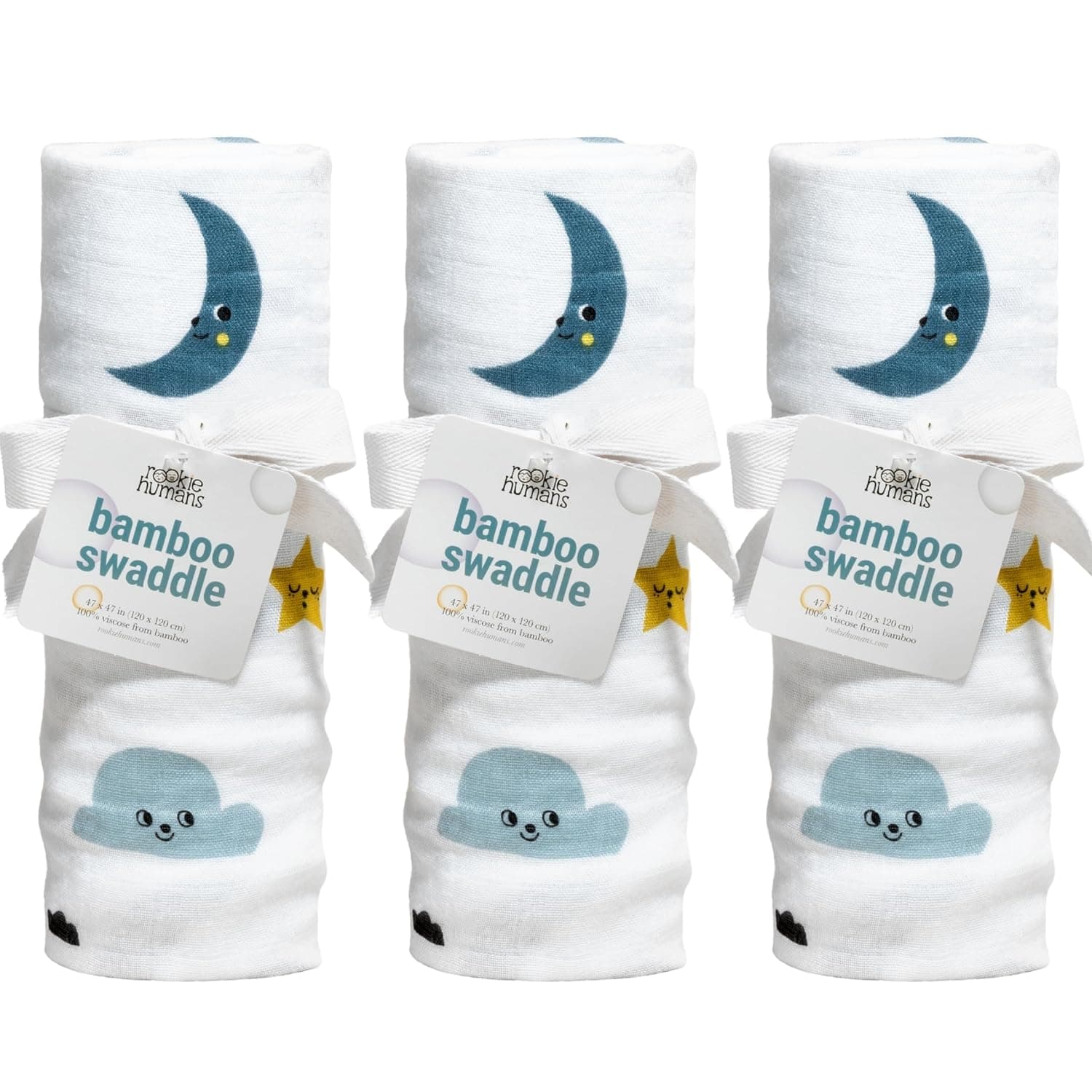 Rookie Humans Bamboo Muslin Swaddle Blanket 3-Pack – Newborn Baby Gift Set | Rookie Humans Bamboo Muslin Swaddle Blanket 3-Pack – Newborn Baby Gift Set