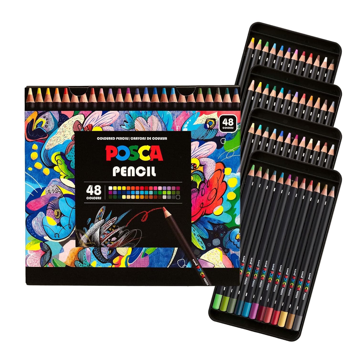 Posca Colored Pencils, Soft Core, Assorted Colors, 48 Count - Durable, Vibrant, Ultra-Smooth, Adult Coloring, Drawing, Sketching, Arts & Crafts | Ultra-Smooth, Rich Pigment, Vibrant Colors for Blending, Shading & Layering, Adult Coloring & Drawing