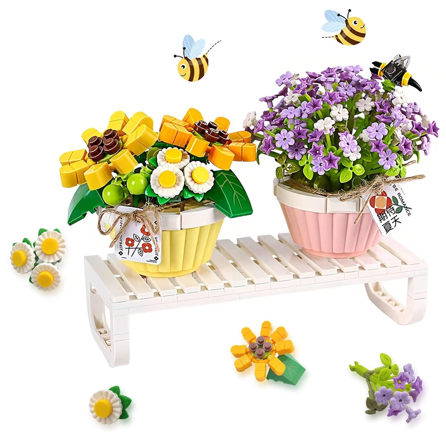 Flowers Bouquet Building Blocks Set, 534 pcs Daisy and Baby's Breath Bouquet Blocks Kits, Mini Bricks Bonsai Toys, DIY Unique Decoration Home, for Adult, Ages 8-12 years Old Girls Gift Ideas