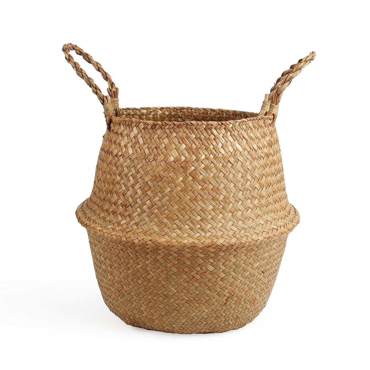 Seagrass Plant Baskets, Woven Baskets with Handles for Storage, Nursery Storage Baskets, Foldable Storage Basket with Handles, Storage Baskets for Shelves, 8.3 x 9inch, Natural