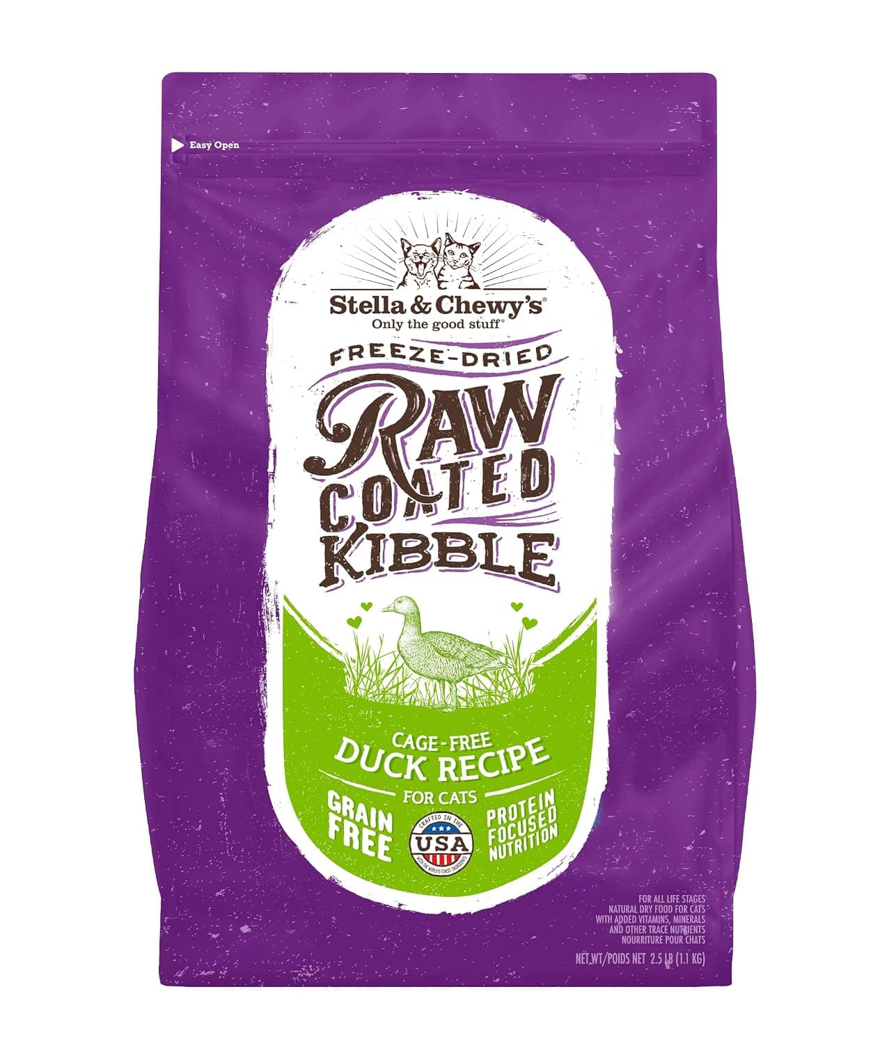 Stella & Chewy’s Raw Coated Premium Kibble Cat Food – Grain Free, Protein Rich Meals – Cage-Free Duck Recipe – 2.5 lb. Bag