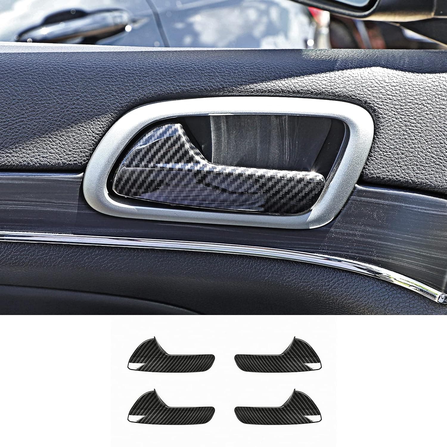 4PCS Carbon Fiber Style Inner Door Handle Bowl Trim Cover Fit for Jeep Grand Cherokee 2011-2020 Interior Accessories