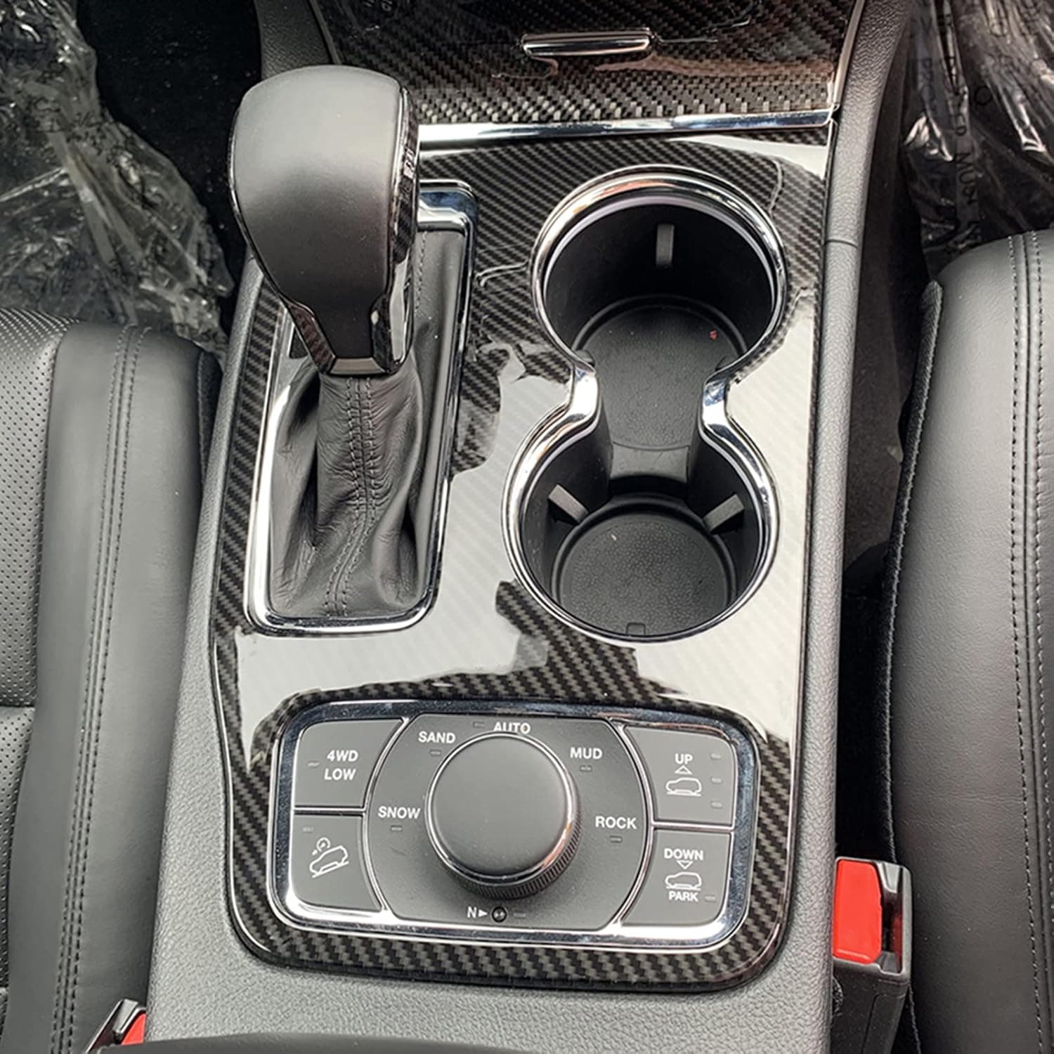 YOCTM For Jeep Grand Cherokee 2016 2017 2018 2019 2020 2021 Interior Accessories Gear Shift Cup Holder Cover Real Carbon Fiber Cup Holder Center Console Trim