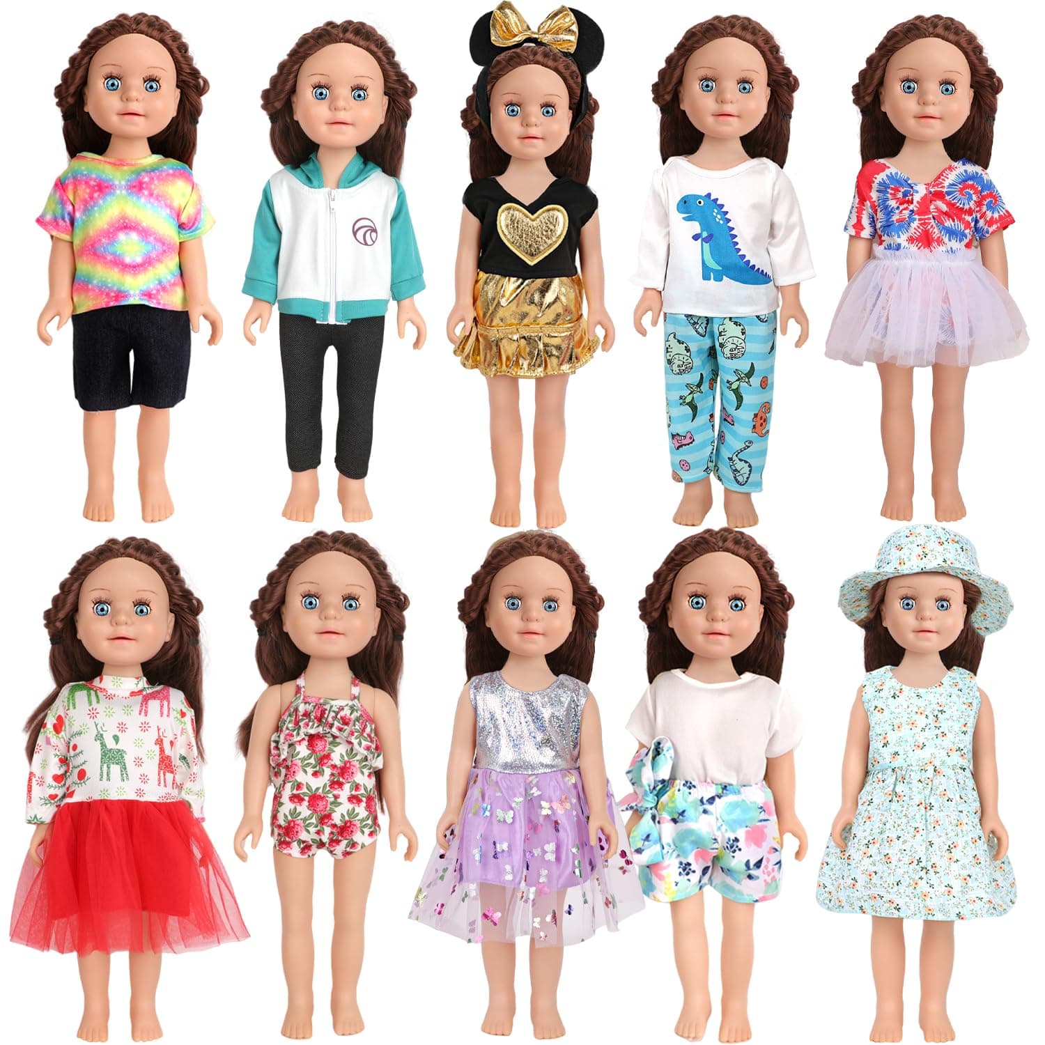 10 Sets Doll Clothes and Accessories, Fashion Doll Dress Outfit for 18 Inch Girl Doll, Kids Birthday Gifts (No Doll and Shoes)