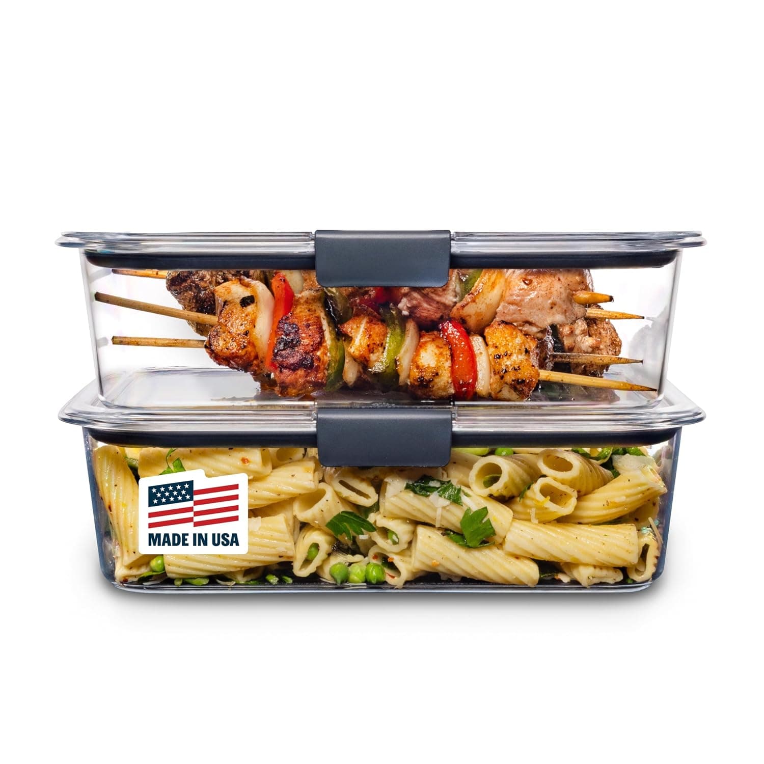 Rubbermaid Leak-Proof Brilliance Food Storage Set | 9.6 Cup Plastic Containers with Lids | Microwave and Dishwasher Safe, 2-Pack, Clear