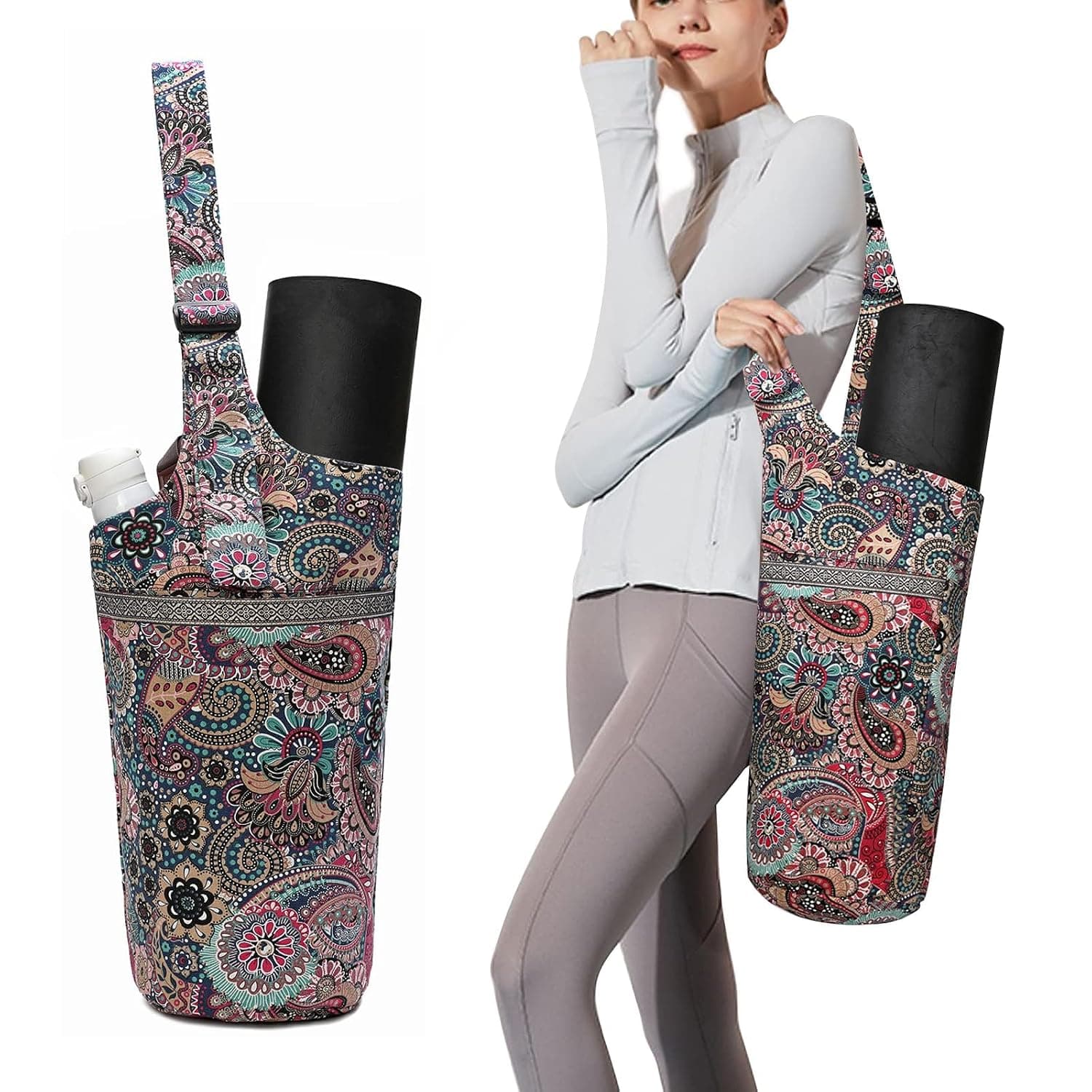 Yoga Mat Bag with Extra Large Pocket & Zipper Compartment - Adjustable Shoulder Strap for Optimal Comfort - Ideal for Carrying Yoga Mats & Accessories, Perfect for Fitness Enthusiasts on the Go