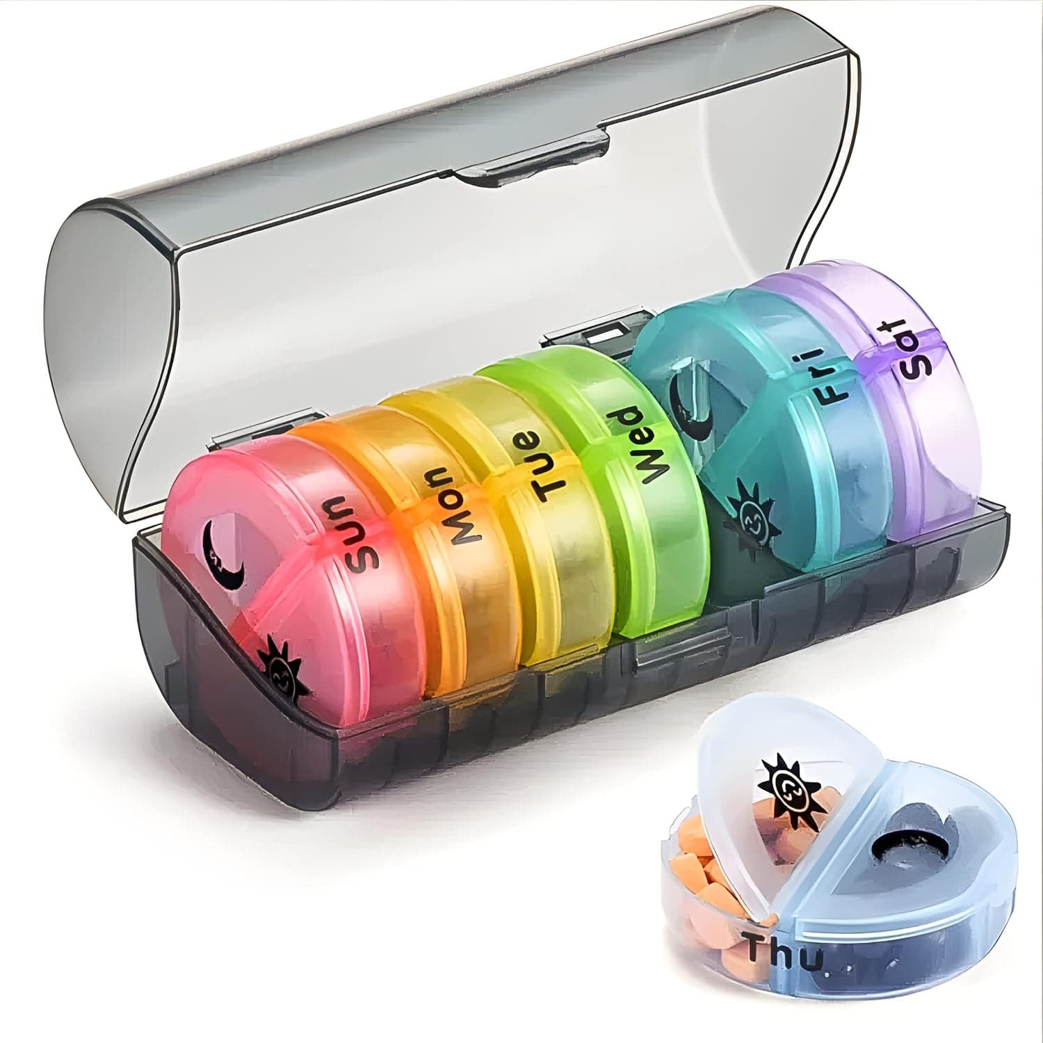 Weekly Pill Organizer 7 Day 2 Times a Day, Large Daily Pill Cases for Pills/Vitamin/Fish Oil/Supplements (Black Box)