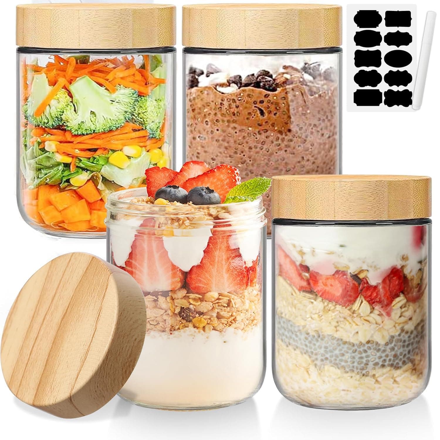 ALMEKAQUZ Glass Jars with Lids, Overnight Oats Jar Glass Storage Jars for Jams, Sweet Yogurt Hot Chocolate Pickling jars Glass Food Storage Containers for Tea Coffee Sugar Kitchen Preserving Jar 450ml