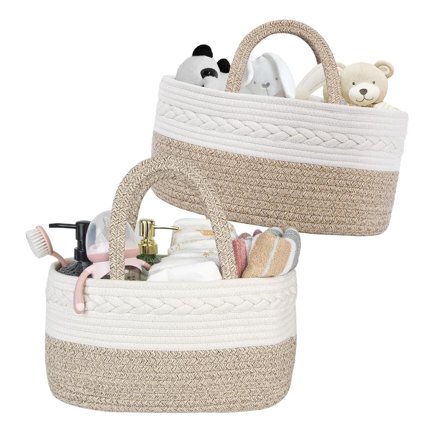 Diaper Caddy Organizer for Nursery Storage and Baby Essentials, Large Cotton Rope Basket for Diapers Wipes and Toys, Decorative Storage Bin for Shelves and Changing Tables,Nique Gift Baby