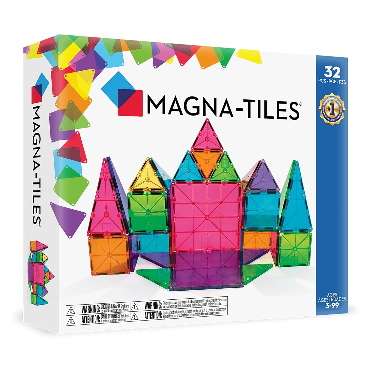Magna-Tiles 32-Piece Clear Colors Set, The Original Magnetic Building Tiles For Creative Open-Ended Play, Educational Toys For Children Ages 3 Years +