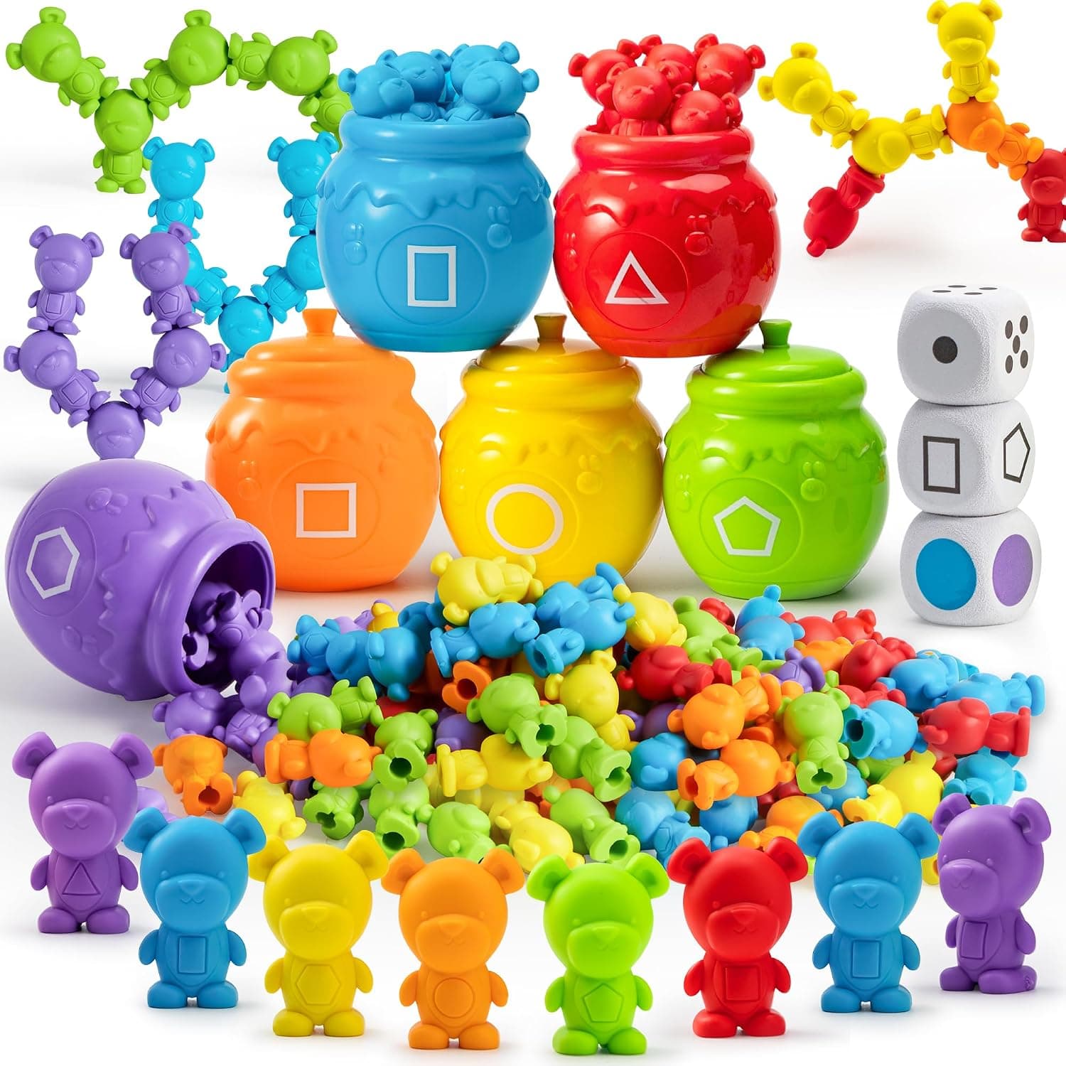 JOYIN Rainbow Counting Bears with Matching Sorting Cups - 83 Pcs Set Learning Toys for Kids Age 3+, Number Sorting, Color Recognition, Tweezers, Dice, Instruction Book, Educational Gift