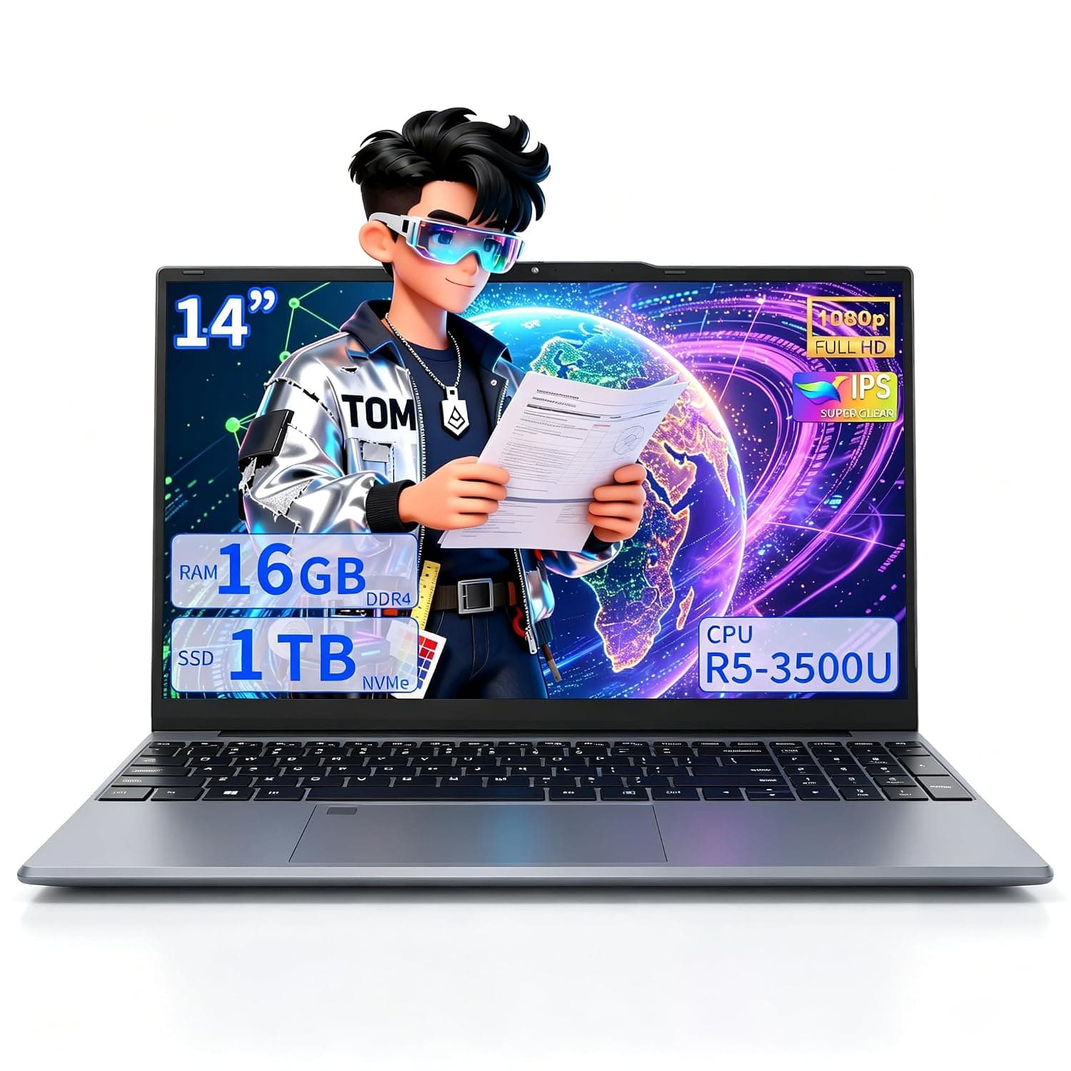 14" Laptop, Ryzen 5 3500U (Up to 3.7GHz) Quad-Core Processor, 16GB DDR4 RAM, NVMe SSD, Portable Notebook with Adjustable Touchpad, Privacy Webcam Switch-Grey (16GB DDR4 | 1T SSD)
