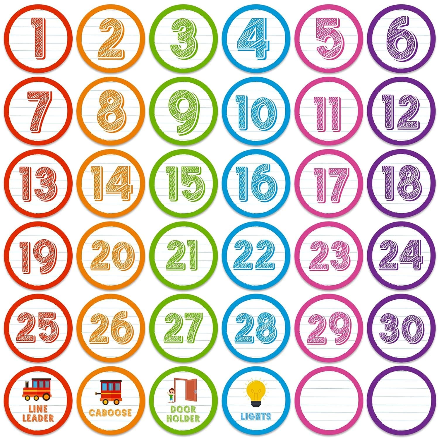 YelaJoy 36 PCS Number Spot Markers, Classroom Floor Stickers for Line Up Spots, Colorful Numbered Decals for Kindergarten Preschool Elementary Students, Management Circle Labels