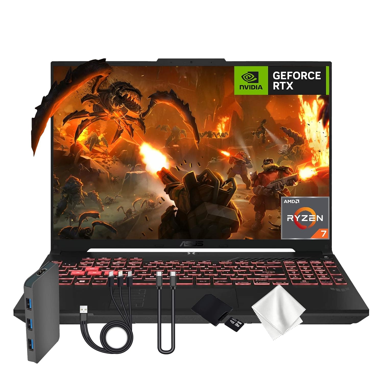 ASUS TUF A16 Gaming Laptop, 16'' 144Hz FHD+ Display, 16GB DDR5, 512GB SSD, AMD Ryzen 7-7445HS, NVIDIA GeForce RTX 4050 6GB GDDR6, Backlit Keyboard, WiFi 6, Win 11 Pro, Gray, 1TB Docking Station Set