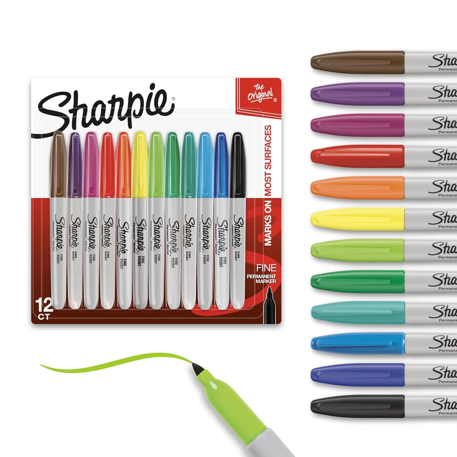 SHARPIE Permanent Markers, Fine Point, Assorted Colors, 12 Count