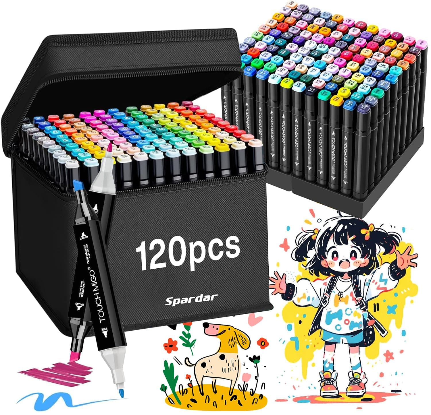 120 Colors Alcohol Art Markers Set,Dual Tip Drawing Markers With Base,No Ink Bleed,Bright & Long-lasting Color,Perfect for Drawing,Painting,Sketching,Painting Enthusiast and Beginner (Fine & Chisel)