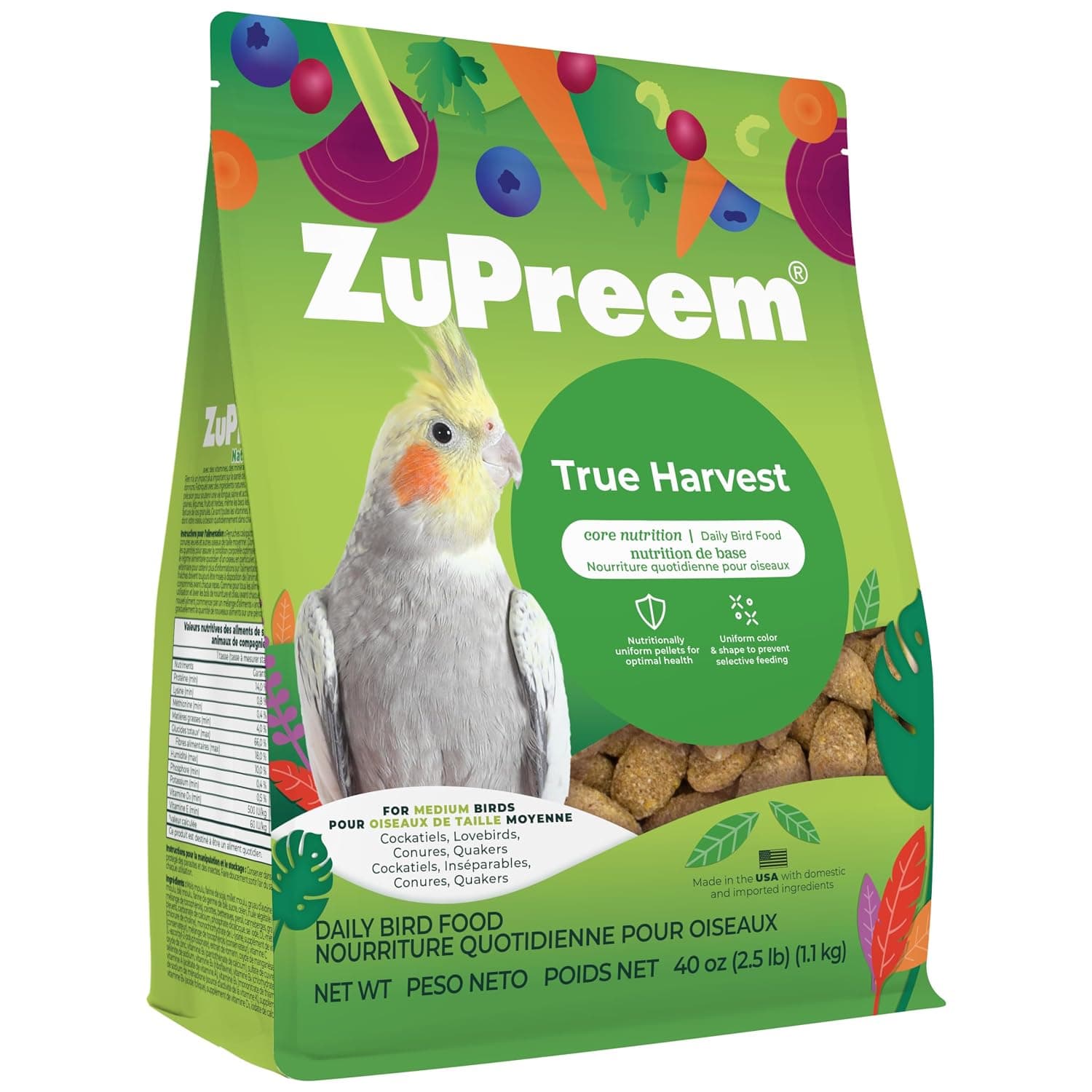ZuPreem Natural Pellets Bird Food for Medium Birds, 2.5 lb (Pack of 2) - Daily Nutrition, Made in USA for Cockatiels, Quakers, Lovebirds, Small Conures