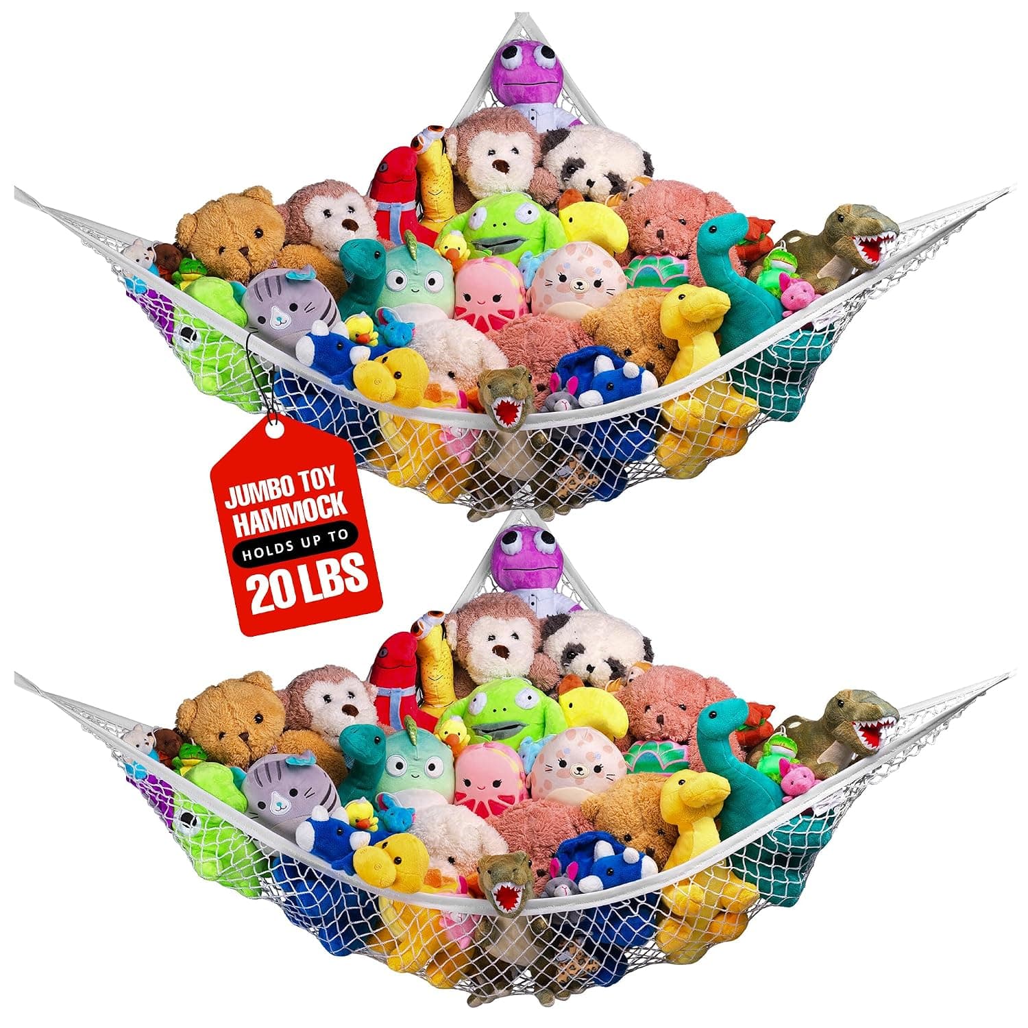 Handy Laundry Stuffed Animal Hammock Net (2-Pack) - Corner Hanging Mesh Toy Organizer for Kids Room, Flexible Storage for Plushies, Teddy Bears, Squishmallows & More - Durable & Easy to Install