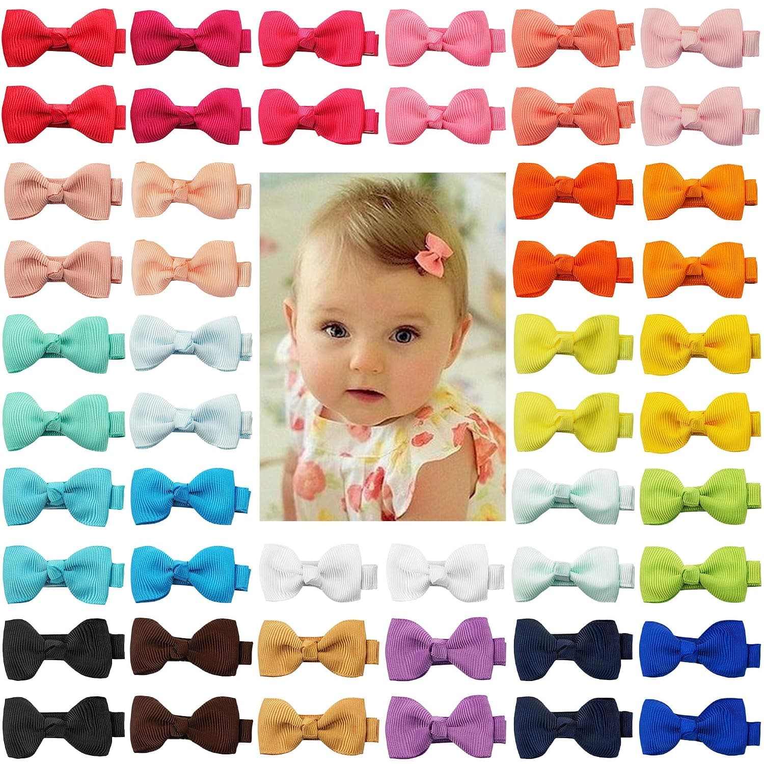 CELLOT Baby Hair Clips 50 Pieces 25 Colors in Pairs Baby Girls Fully Lined Baby Bows Hair Pins Tiny 2" Hair Bows Alligator Clips for Baby Girls Infants Toddlers | Tiny Hair Bows Alligator Clips Hair Accessories for Baby Girls Infants Toddlers in Pairs (Classic Colors)