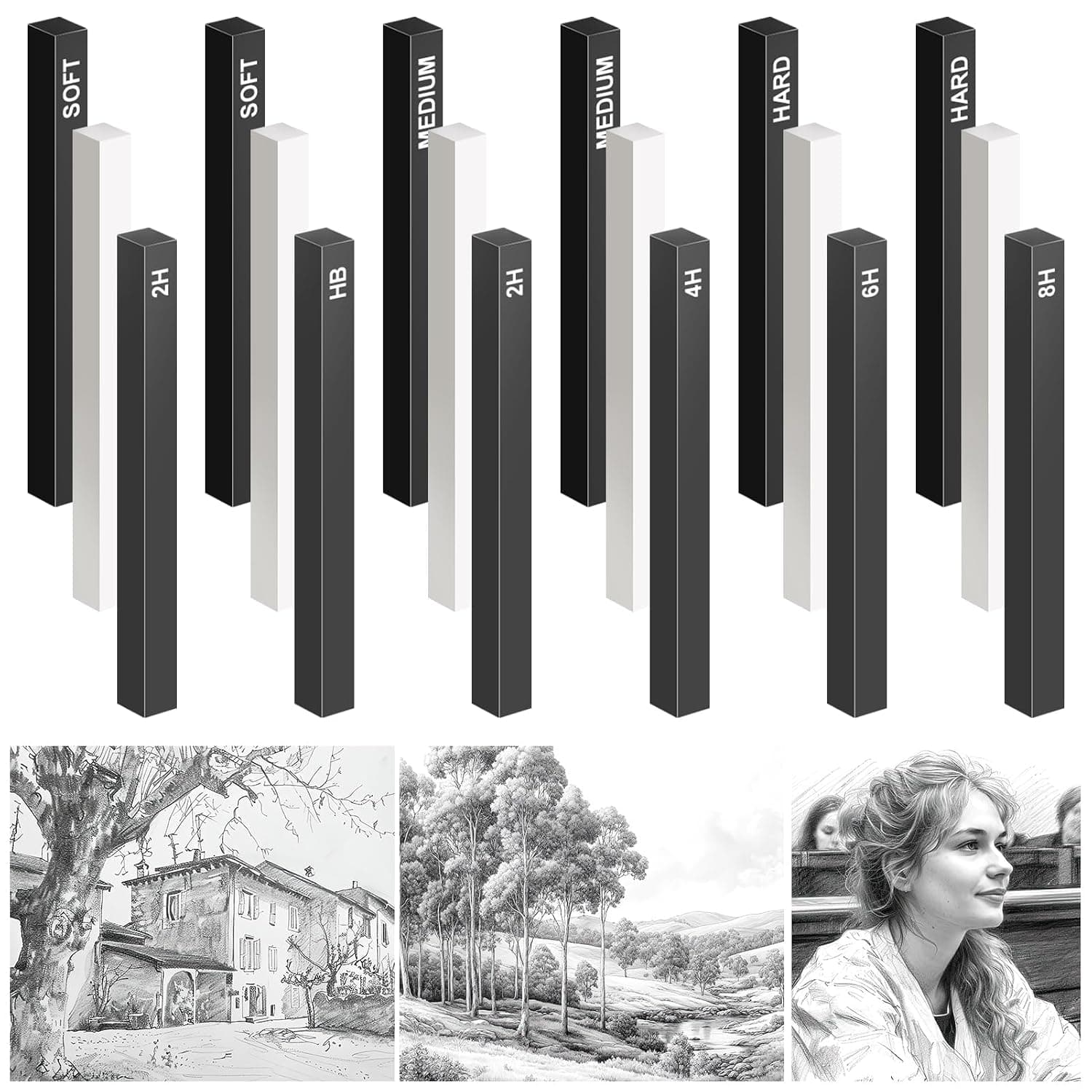 18 Pieces Graphite Material Sticks Square Compressed Charcoal Sticks Drawing Pencils Set for DIY Drawing Crafts, Sketching, Shading, Beginners and Artists