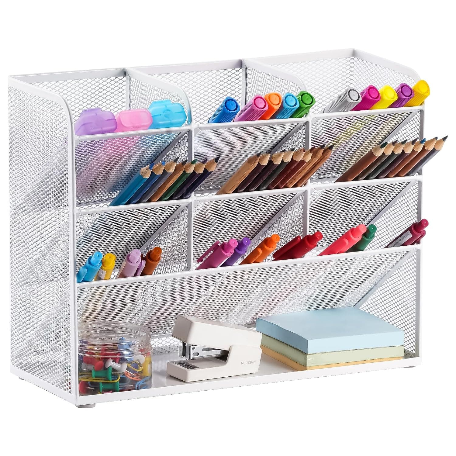 Marbrasse Desk Organiser,Multifounction Mesh Stationary Storage Organiser for Pen Holders,Desk Tidy Organiser for Home Office (White)