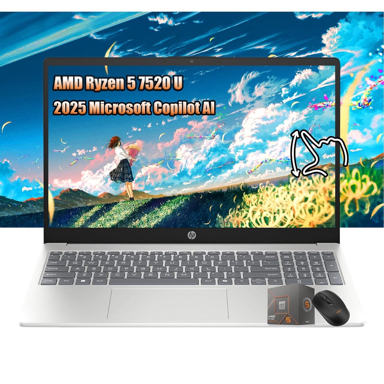 HP Laptop Clearance 2025 | 15.6" HD Touchscreen Laptop | AMD Ryzen 5 7520U Beat Intel Core i7-4930K | 16GB LPDDR5 RAM | 1TB SSD | Windows11 | W/Mouse