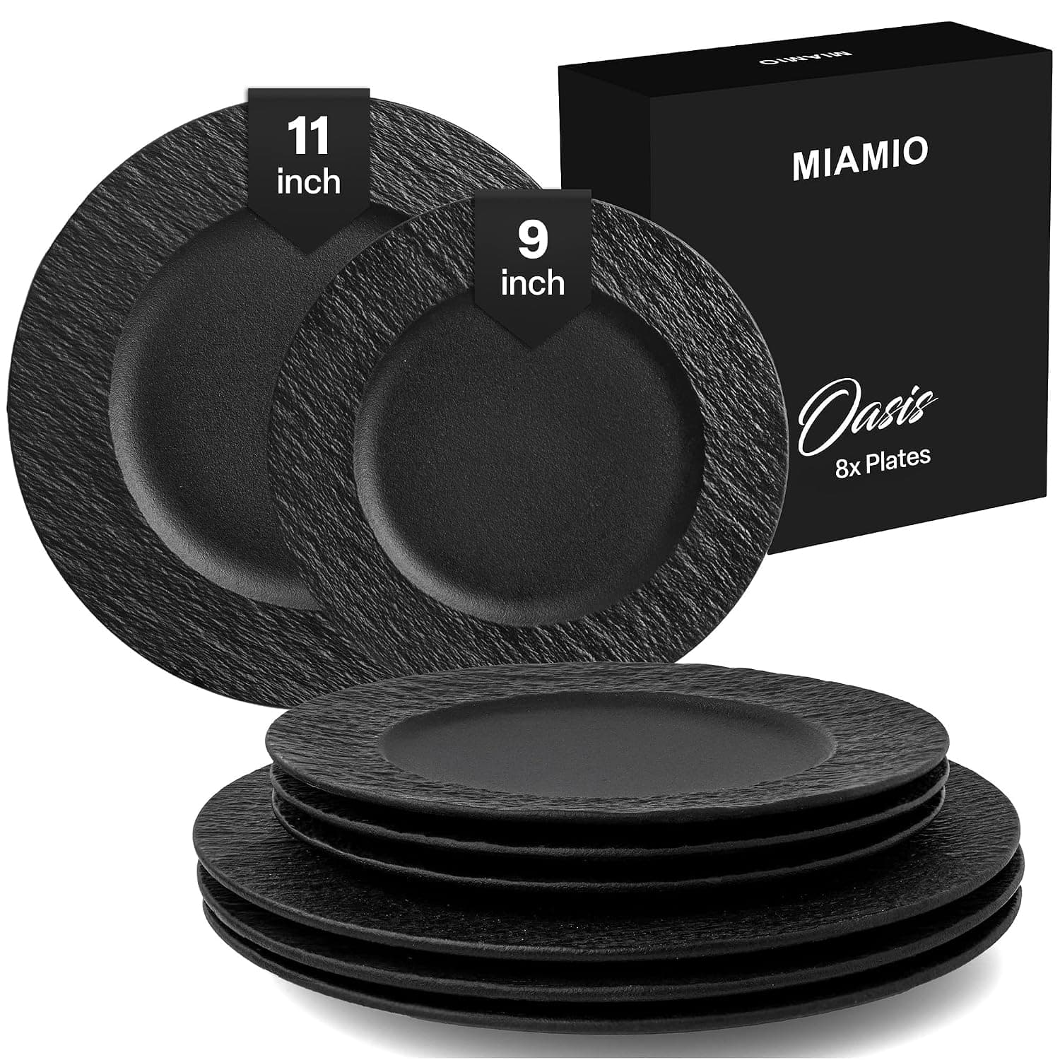 MIAMIO - Set of 8 Dinner Plates, 4 Small Plates (22.9 cm), 4 Large Plates (27.9 cm), 8-piece Ceramic Plate Set, Stoneware Tableware Set - Microwave and Dishwasher Safe - Oasis Collection