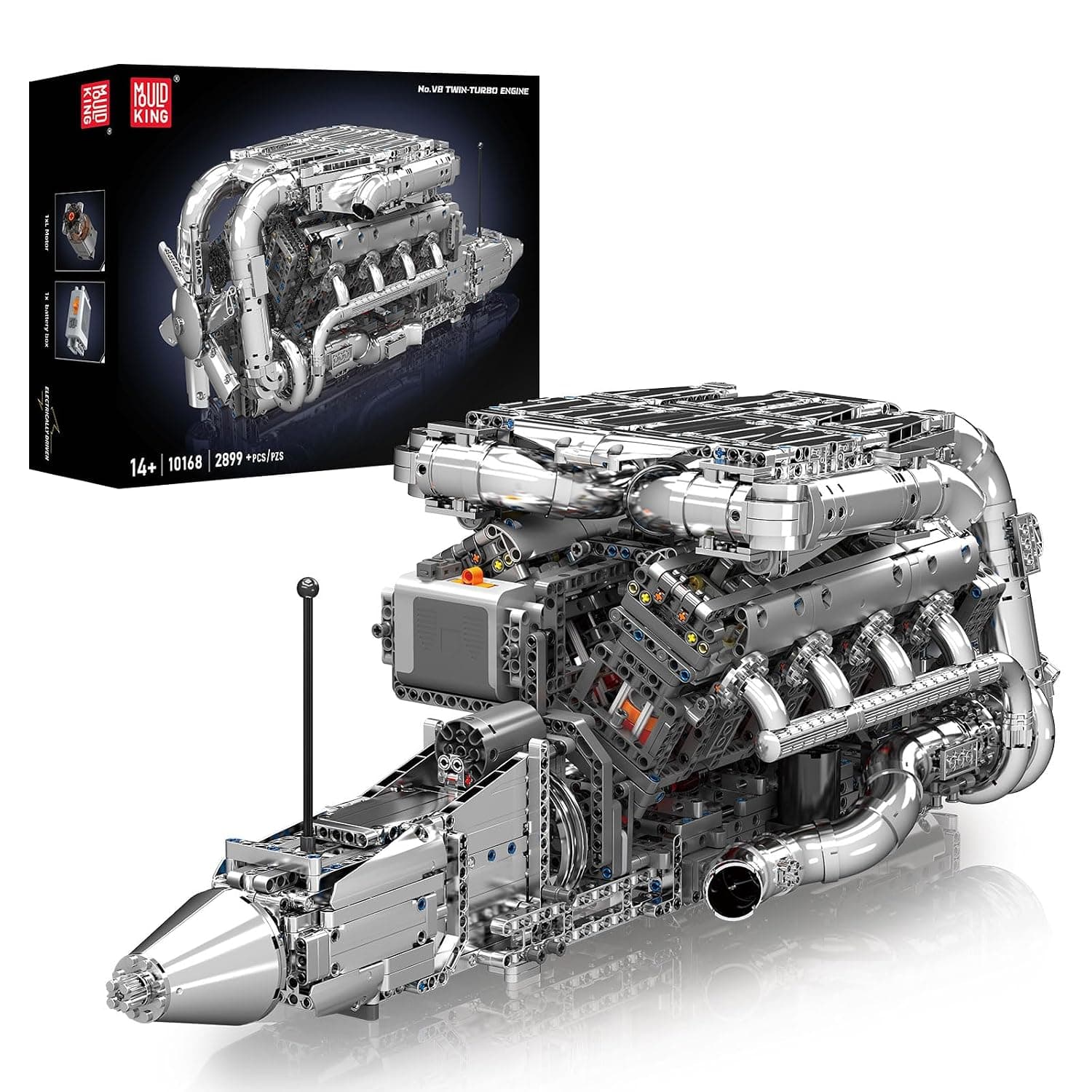 Mould King 10168 V8 Twin-Turbo Engine Model Kit That Runs,Mini Engines Building Blocks Set for Adults with Battery and Motor, Engineering Construction STEM Toy for Children Kids Boys Girls (2899 PCS)