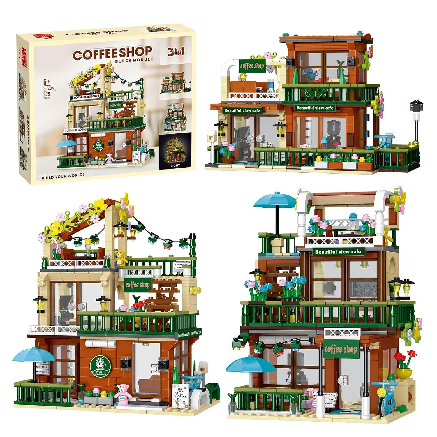 Street View Coffee Shop City Building Set, 875-Piece Architecture Construction Model Compatible with City Building Toys, Modular Street View Decor for Adults and Kids Aged 8 Plus