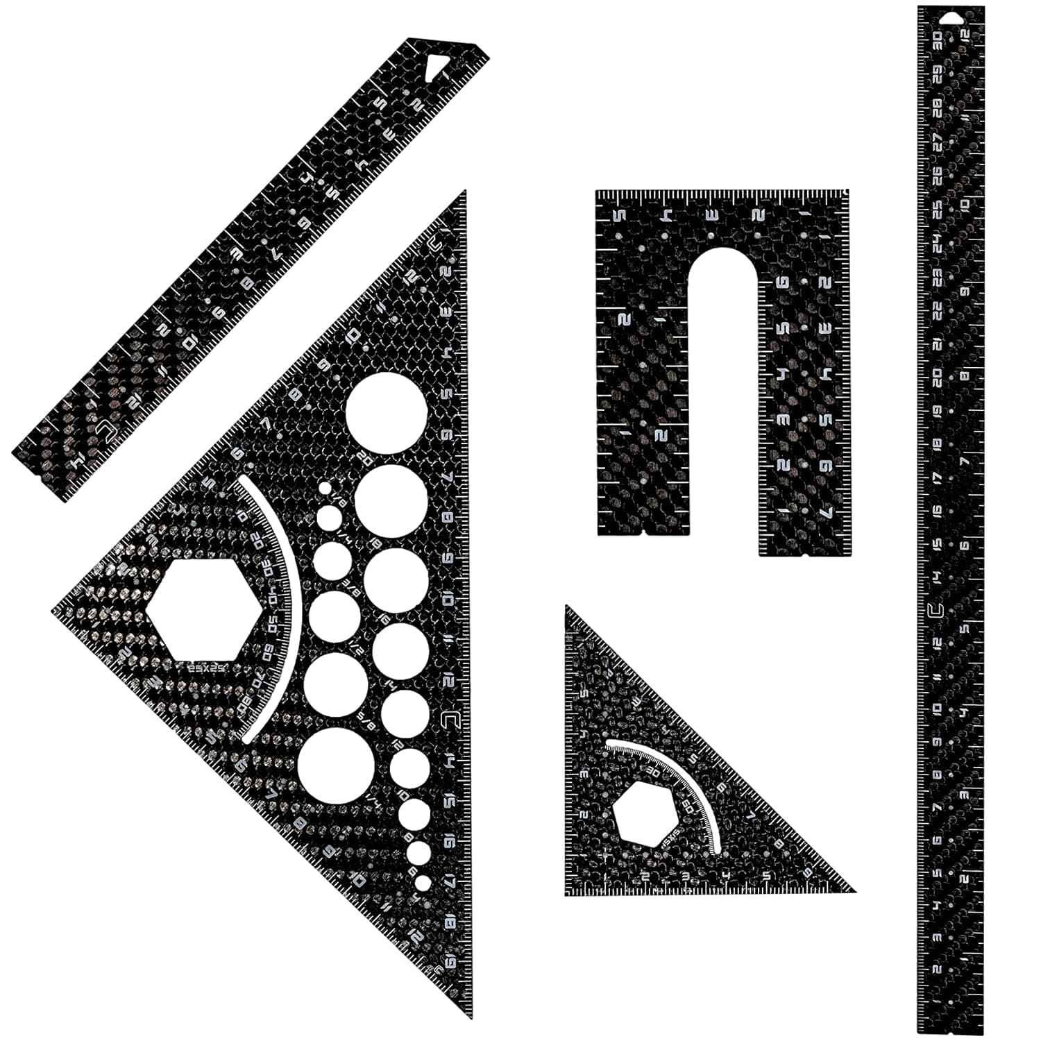 C13 5 Piece Carbon Fibre Geometry Set - Architecture Drafting Tools - Engineering Tools for Engineer - Professional Drafting Square Triangle Drawing Ruler Set