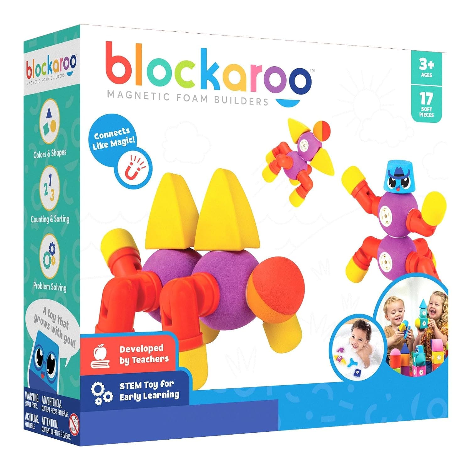 Blockaroo Magnetic Foam Building Blocks – STEM Preschool Toys for Babies, Toddlers, Boys and Girls, The Ultimate Bath Toy – Critter Set