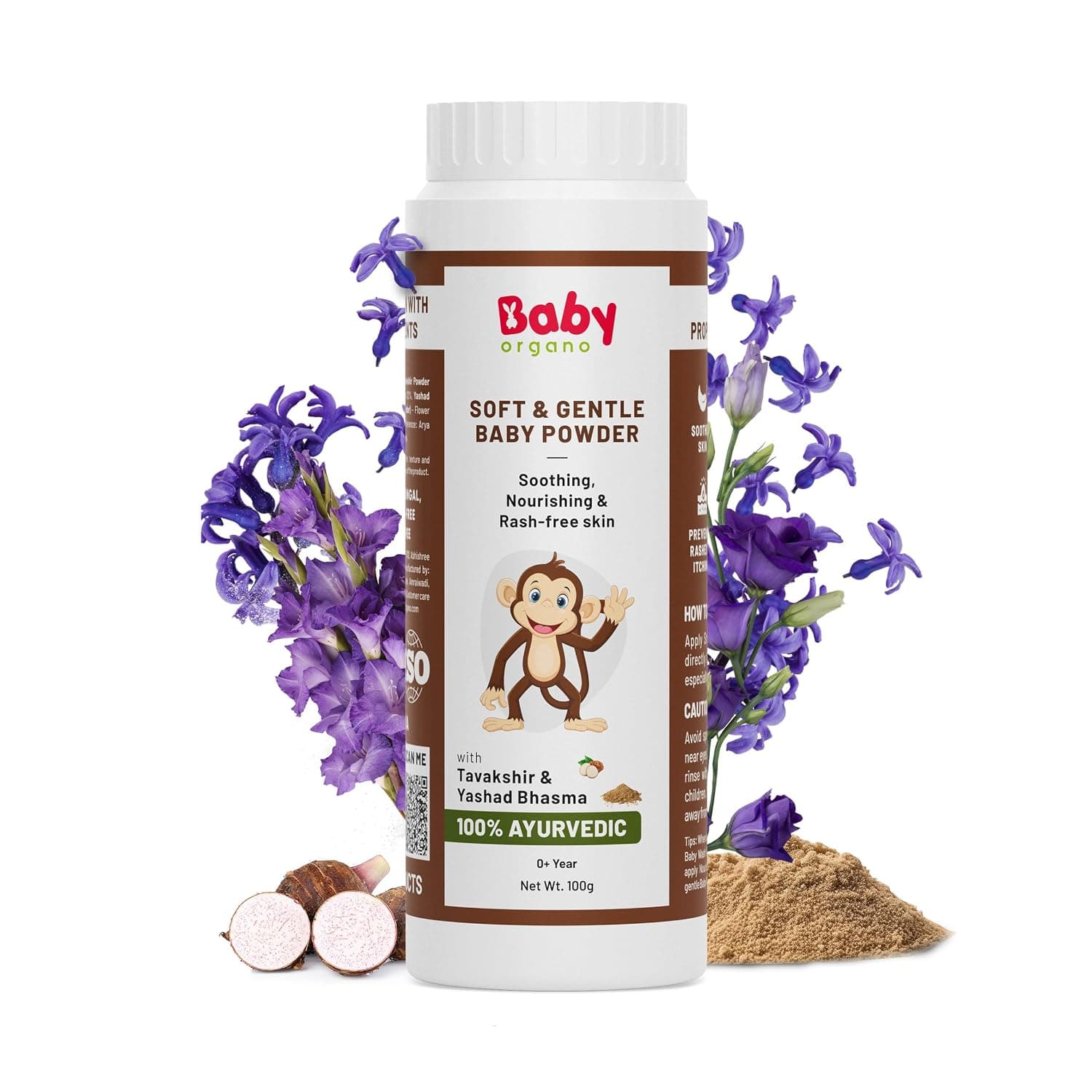 Babyorgano 100% Ayurvedic Prickly Heat Soft & Gentle Baby Powder Preservative & Toxin Free | Safe for New Born & Kids Prevents Diaper Rash | Reduce Itching | Enriched with Tavakshir, Yashad Bhasma