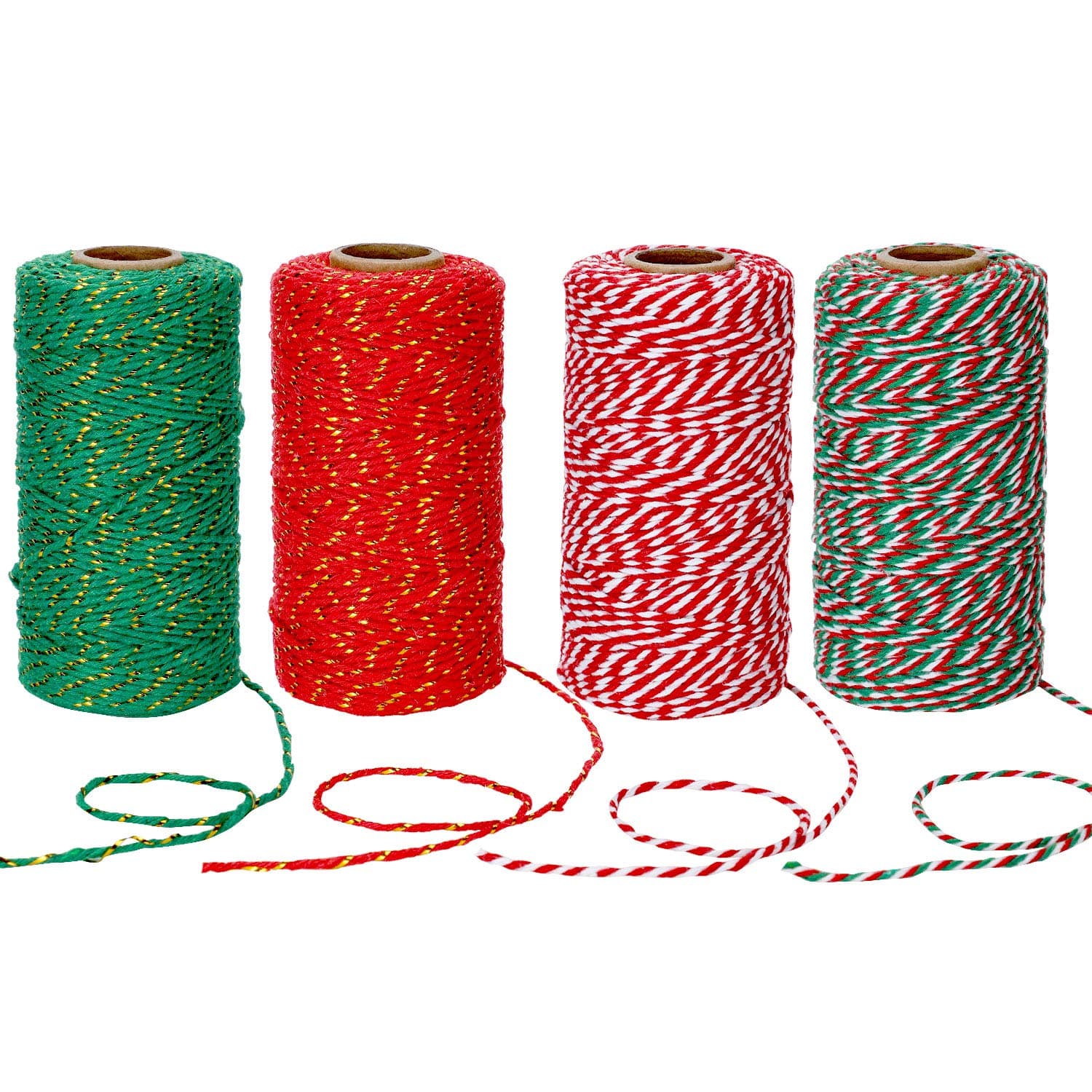 4 Rolls 1312 Feet Christmas Baker Twine Christmas Wrapping Twine Gift Packing Rope for Christmas DIY Supplies (Retro Colors)