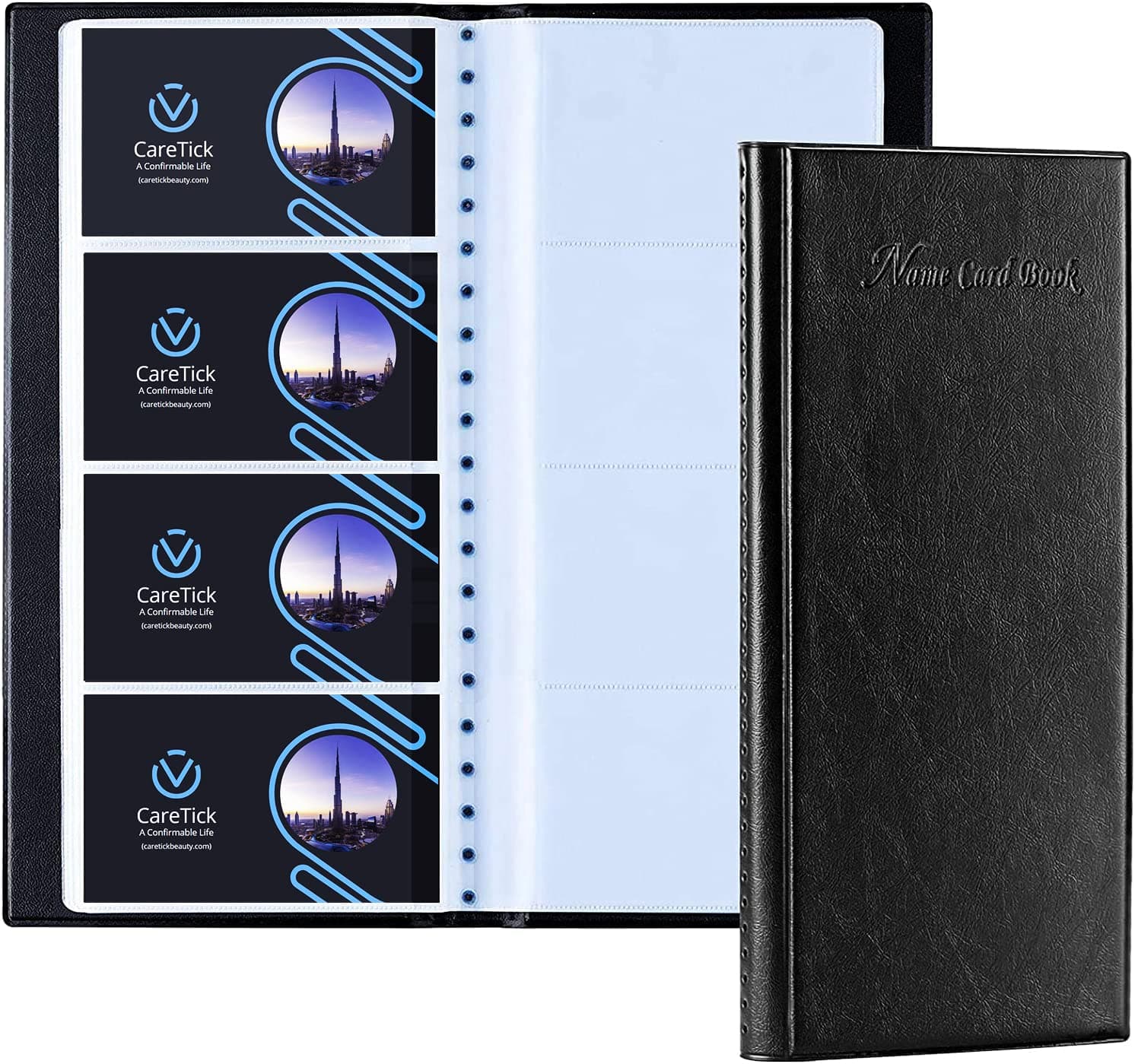 Caretick 400 Business Card Holder Book Business Name Card Organizer Professional Book PU Leather office Journal Credit Card Holder Book Slim Wallet for Men & Women Card Holds - Black (1x400)