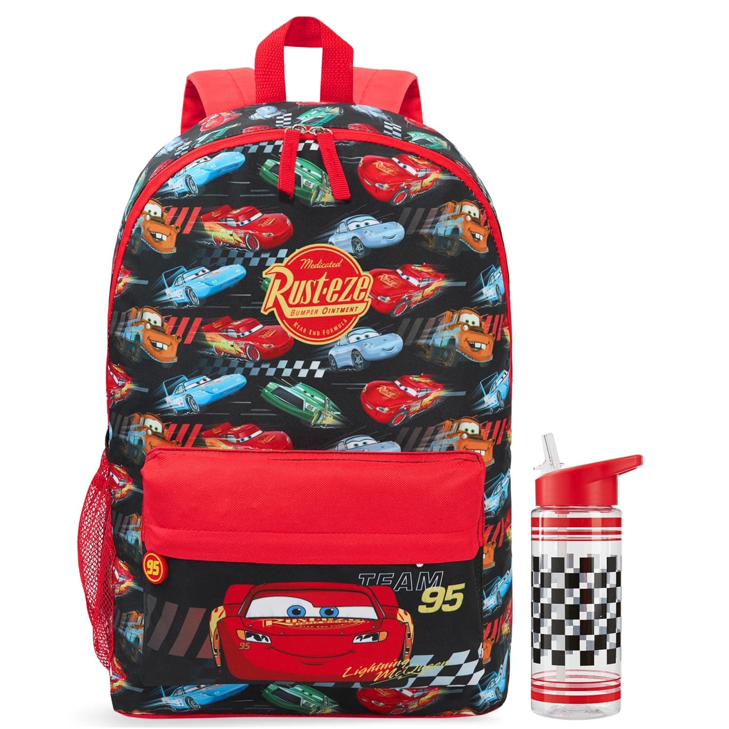 Get Trend Disney Cars & Toy Story | Hot Wheels Boys Backpack Set, 2 Pcs, Multi Cars, 2-Piece Set, Disney Cars 2-Piece Backpack Set | Kids Lightweight School Bag with 500ml Water Bottle, Travel Sports Large Rucksack, School Supplies