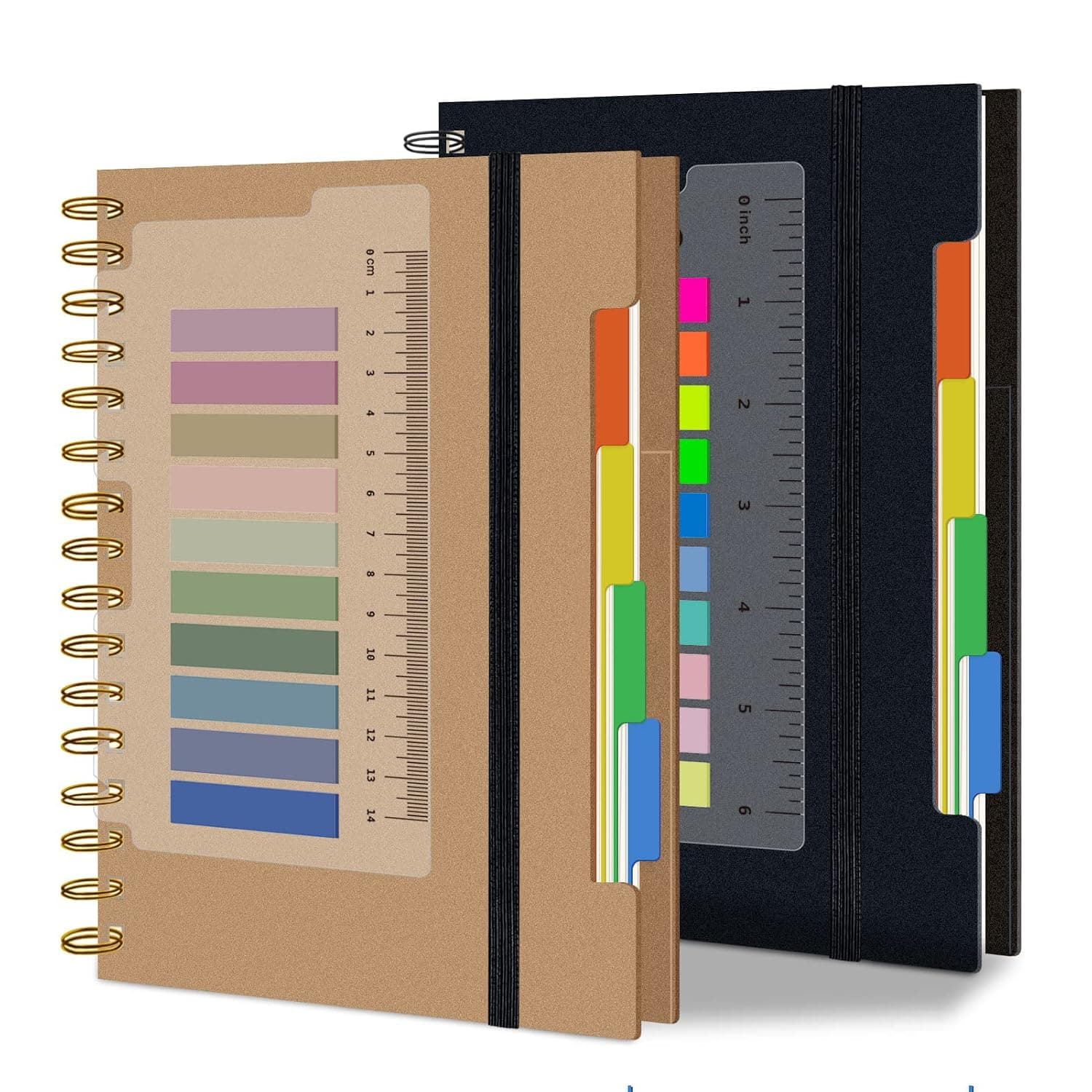 Spiral Notebook for Work, 2 Pack A5 Hardcover Notebooks College Ruled with Dividers Tabs A5 Large Spiral Bound Journal for School Office Supplies Note Taking, 6.3”x8.2”(Black/Brown)