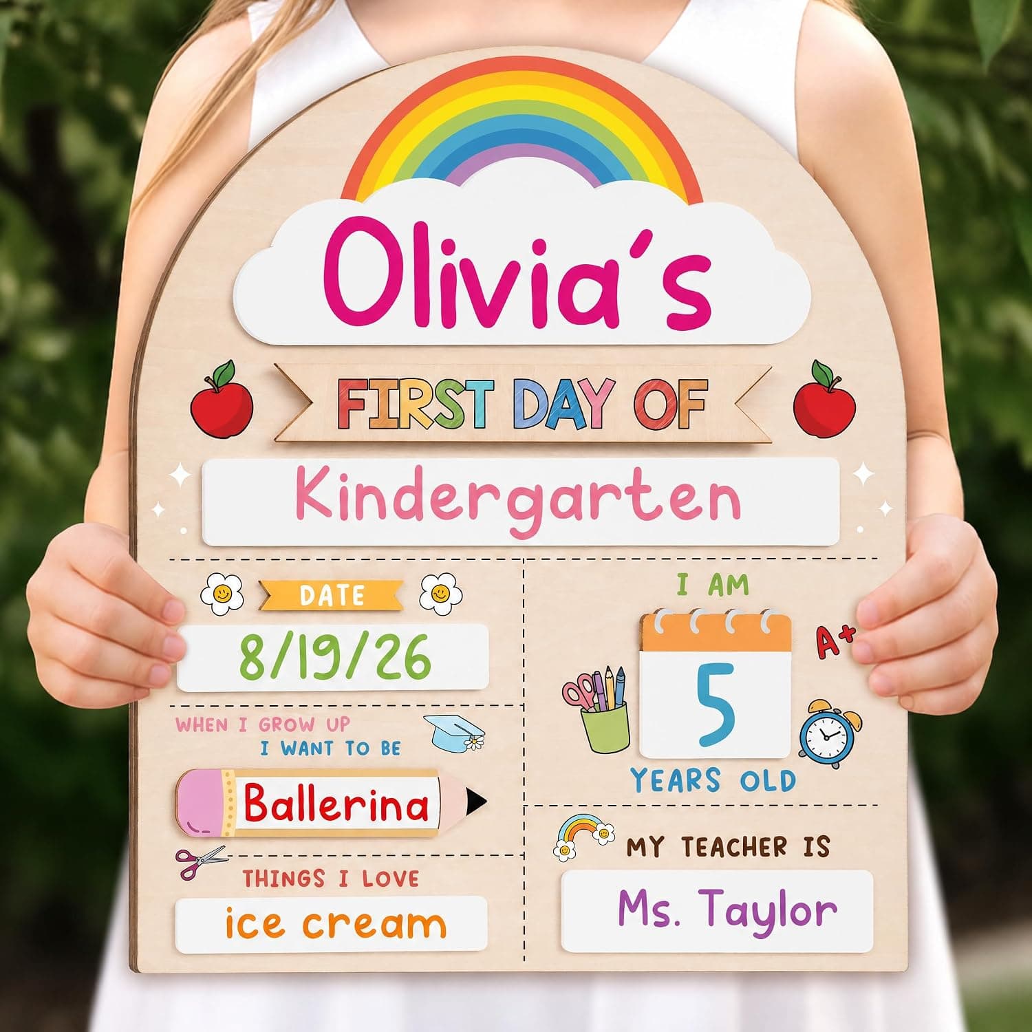 First Day of School Board Sign 12"x10",2026 First and Last Day of School Wooden Message Sign Chalkboard,Reusable Back to Class Wooden Chalkboard for Kindergarten Nursery
