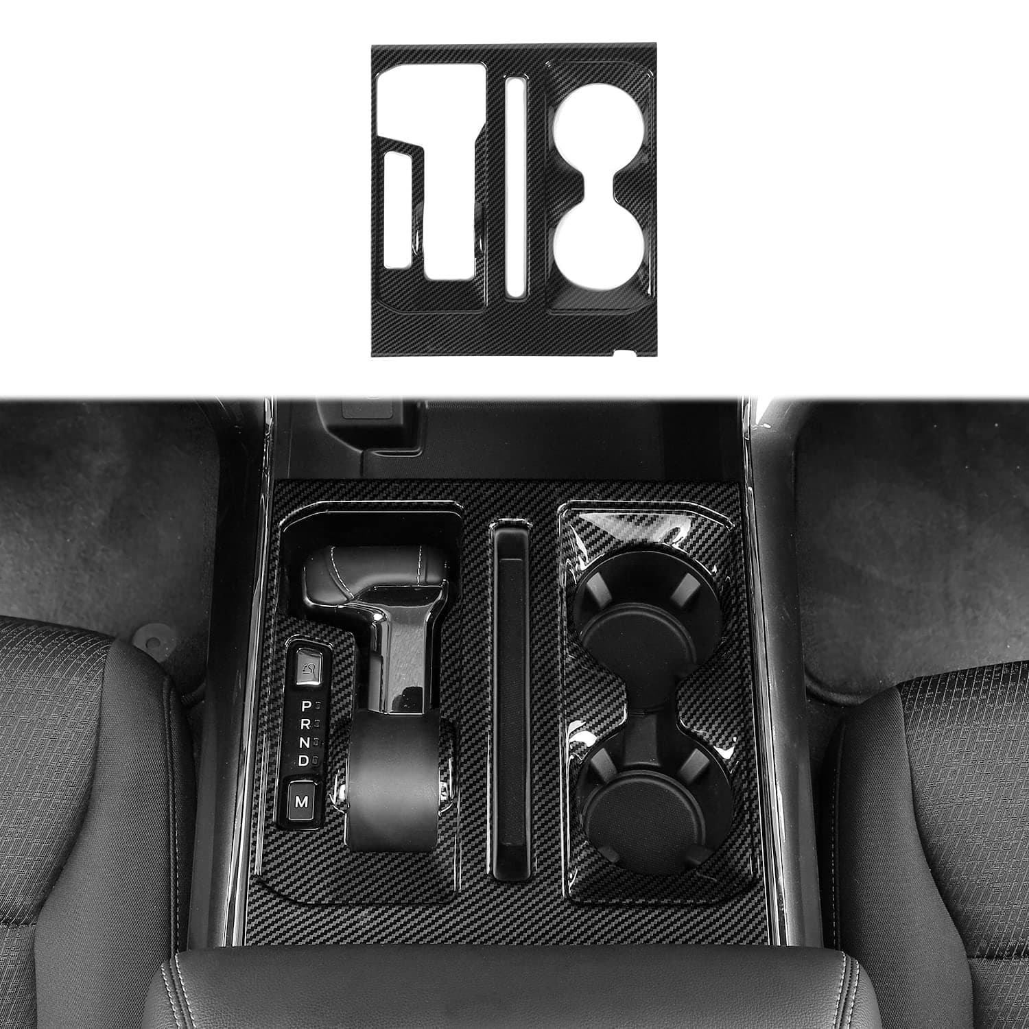 Linskip Center Console Gear Shift Panel Trim Compatible with Ford F150 2021 2022 2023, for F-150 Cup Holder Decor Cover, Carbon Fiber Black Interior Accessories