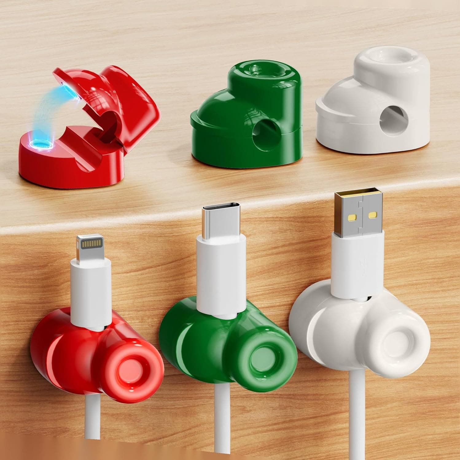 6 Pack Magnetic Cable Clips Cord Organizer for Desk, Adhesive Wire Holder Keeper Organizer, Smooth Adjustable Cell Phone Cord Holder with Shoe-Shaped, for Home,Office,Car Wall Desktop Nightstand
