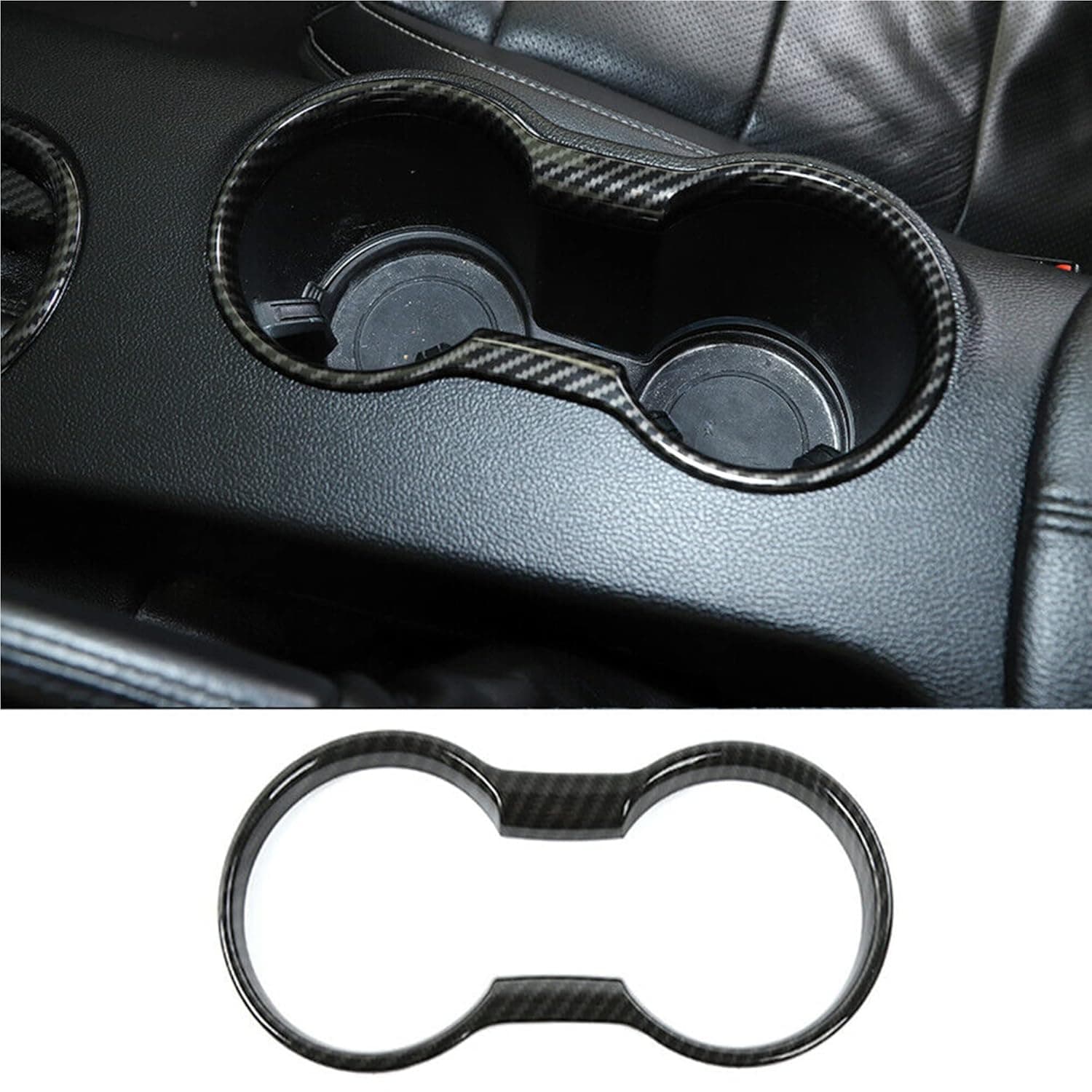 اطار حامل اكواب مياه للسيارة من كيه دي اف يو اتش ار يو اي لملحقات فورد موستانج 2015 2016 2017 2018 2019 2020 2021 2022 2023، اكسسوارات داخلية، الياف كربونية سوداء