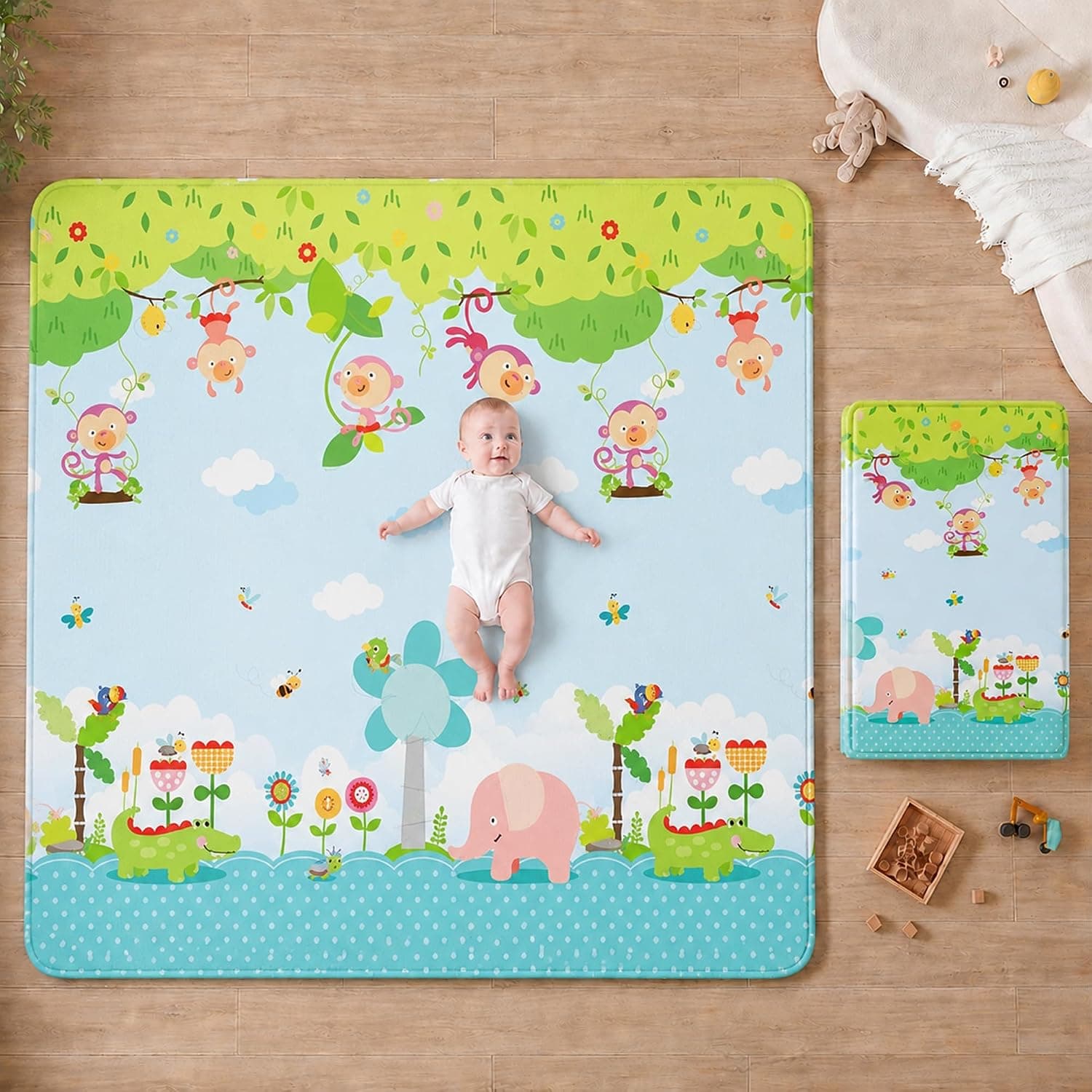 DHB tech DHB tech Foldable Baby Play Mat 200x180x1cm - Reversible Waterproof Crawling Floor Carpet with Height Ruler & Educational Patterns, Anti-Slip Playmat for Playpen (D60 upgrades)