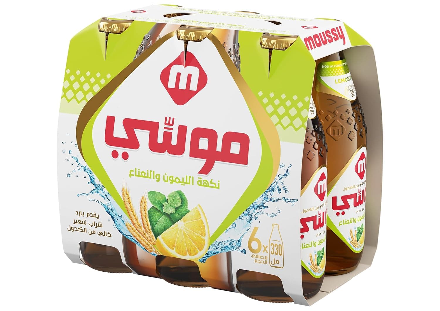 مشروب شعير بنكهة الليمون والنعناع من موسى، 330 مل، 6 قطع