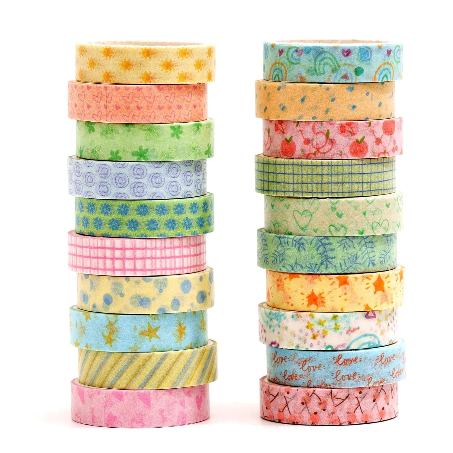 Colorful Pattern Washi Tape Set - 20 Rolls Cute Adhesive Tapes Pastel Arts Decorative Masking Tape Sets for Craft, Kids, Scrapbook, DIY, Gift Wrapping (Sweet Pastel)