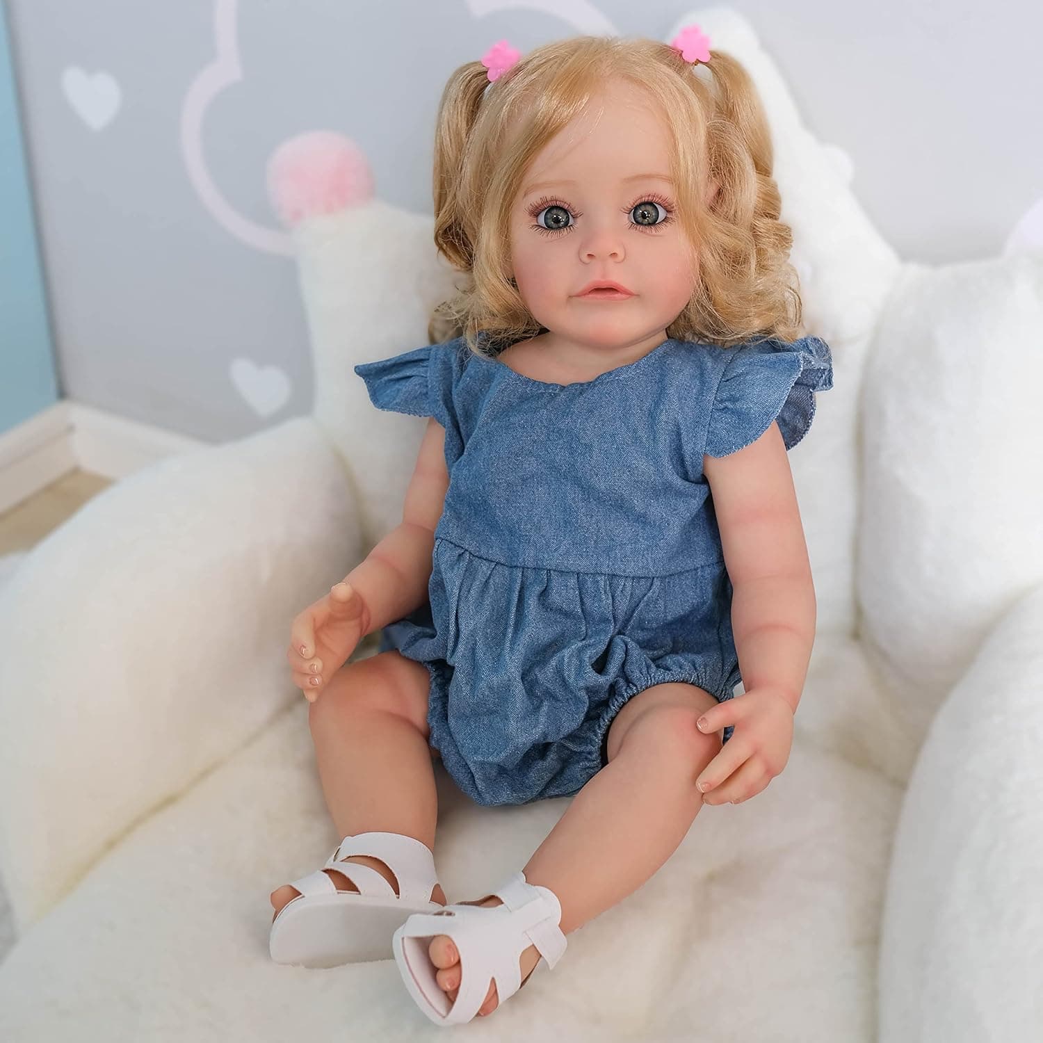 Pinky Reborn 22 Inch 55cm Reborn Baby Toddler Dolls Full Body Silicone Dolls Real Soft Vinyl Realistic Girl Born Toy Gift with Long Hair | Long Hair Full Body Vinyl Doll, Handmade Toy with Lifelike Facial Details, Suitable For Display And Hobby Collection