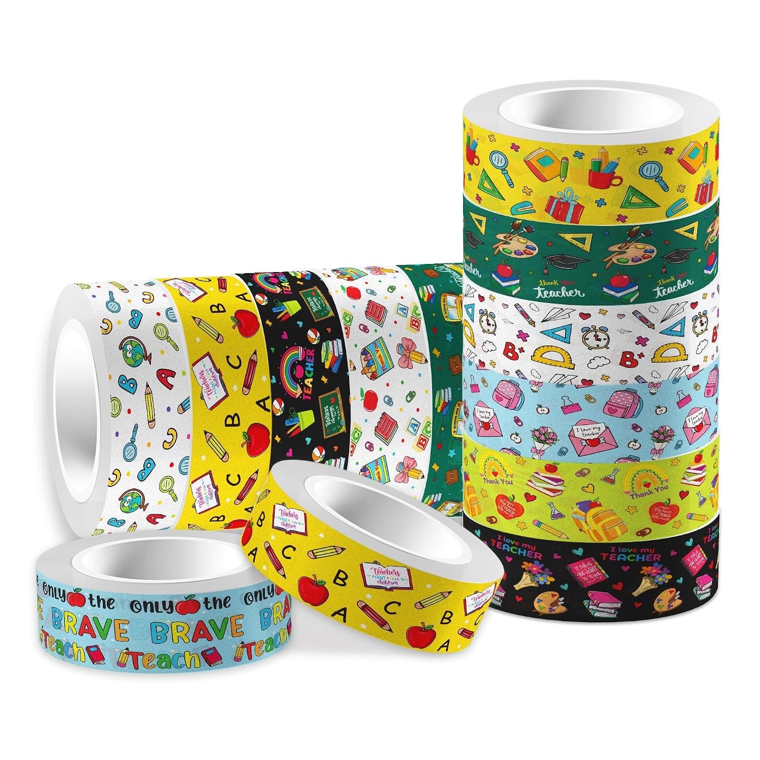 12 Rolls Masking Tape Set, Decorative Craft Tape Collection, with Colorful Designs and Patterns, for Diaries, Planners, Scrapbooks, Classroom Decorations, Gift Wrapping, DIY Crafts