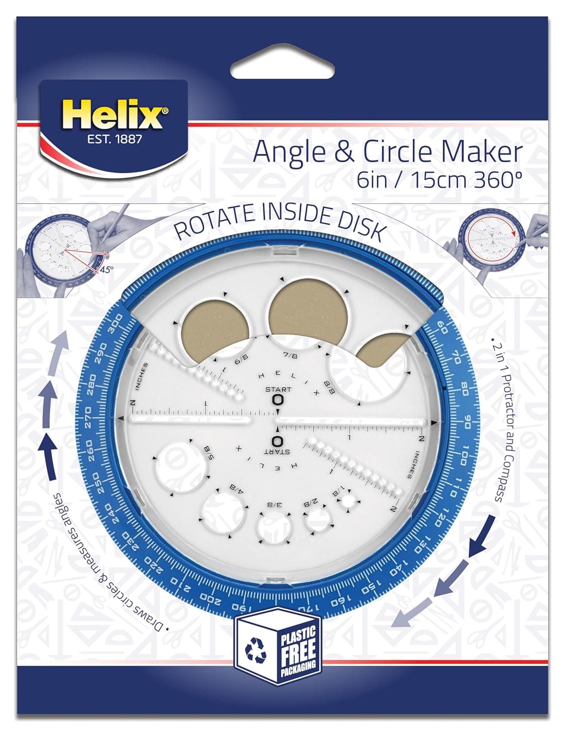 Helix Angles/Circles Protractor 6Inch/15cm 360 Degree, Assorted