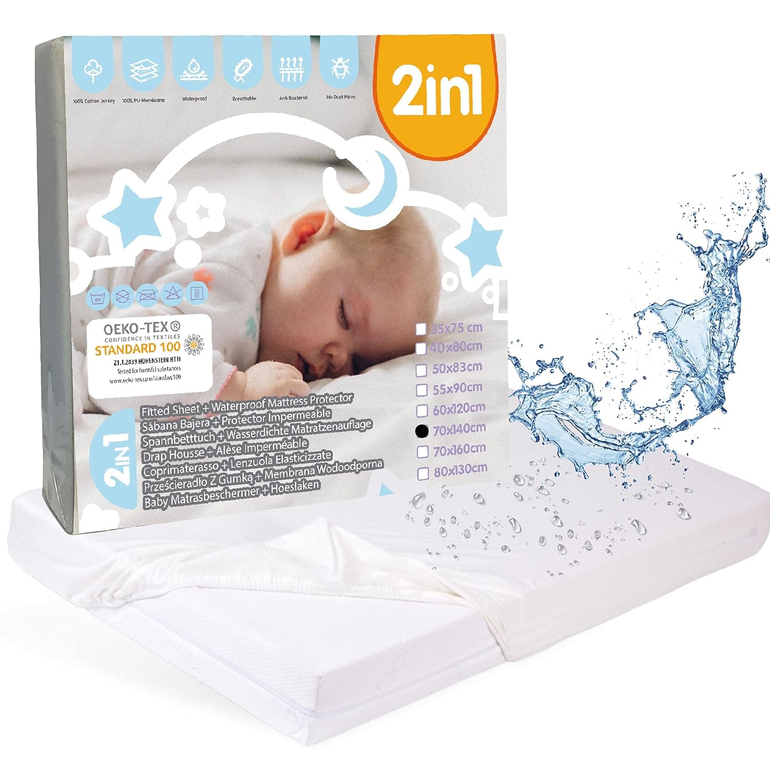 Bisoo Magic Sheet 70x140 White Waterproof Fitted Sheet for Cot Cot Bed | Sheet and Protector in One Piece, Savings, Waterproof, Breathable, Noiseless, Cotton Jersey Oeko-Tex
