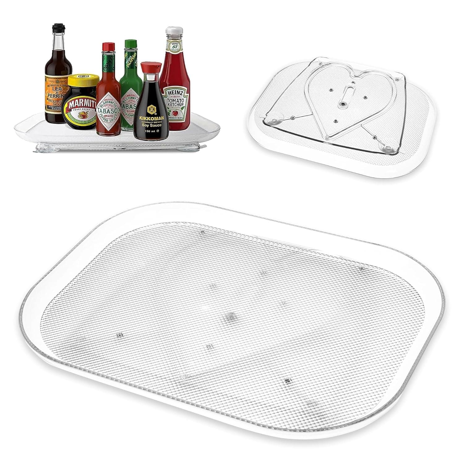 TRASSLE Lazy Susan Turntable Organizer for Fridge, Refrigerator, Rectangle Lazy Susan Spice Rack for Cabinet, Pantry, Countertop, Vanity, Fridge Organization and Storage, Clear