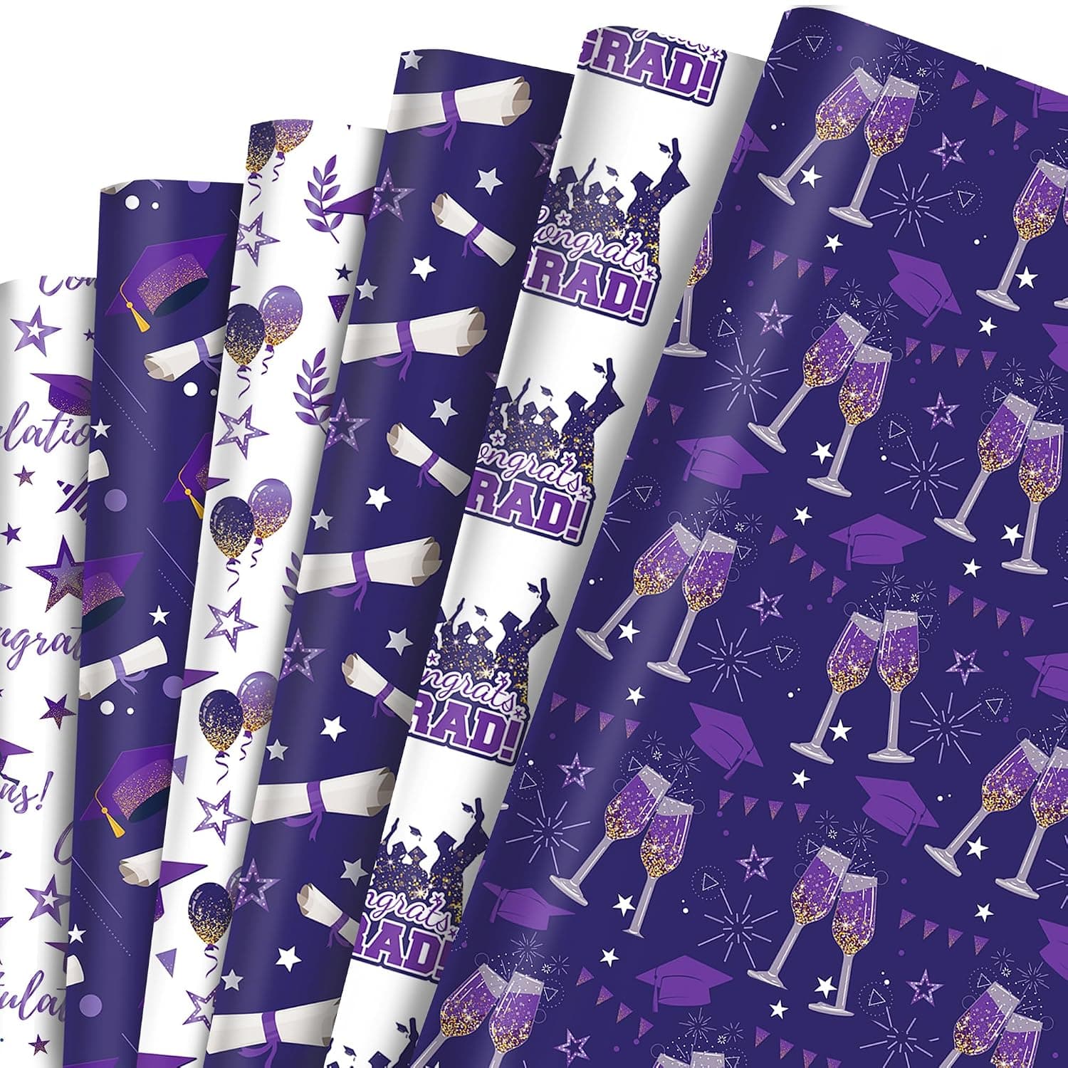 12 Sheets Purple Graduation Wrapping Paper: Class of 2026 Graduation Cap Gift Wrapping 19.7'' x 27.6'' - Ideal for Grade Class Graduations Packing,Scrapbooking, DIY Crafts & Party Supplies (Purple)